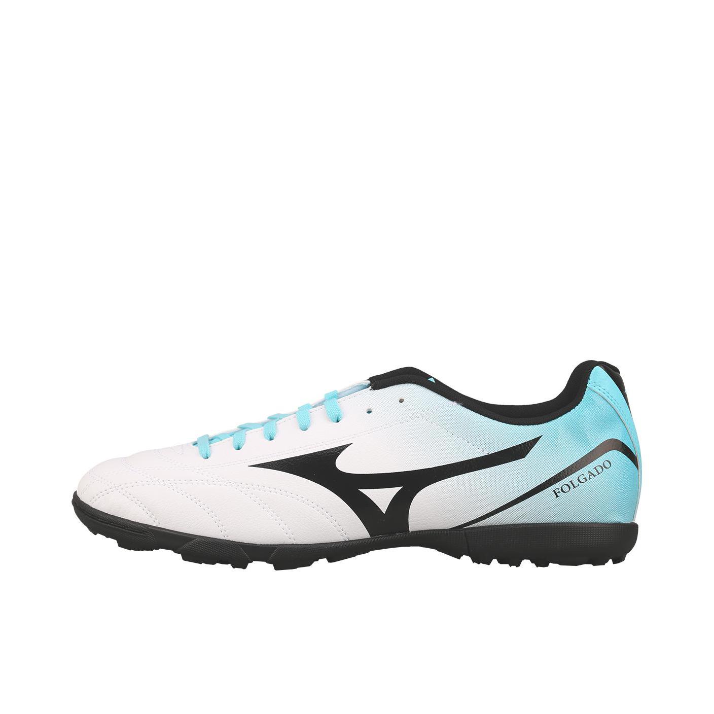 推荐商品：Mizuno/美津浓 Folgado Wide AS 碎钉 人造草坪 训练 减震耐磨 胶质 圆头 足球鞋 白色/蓝色
