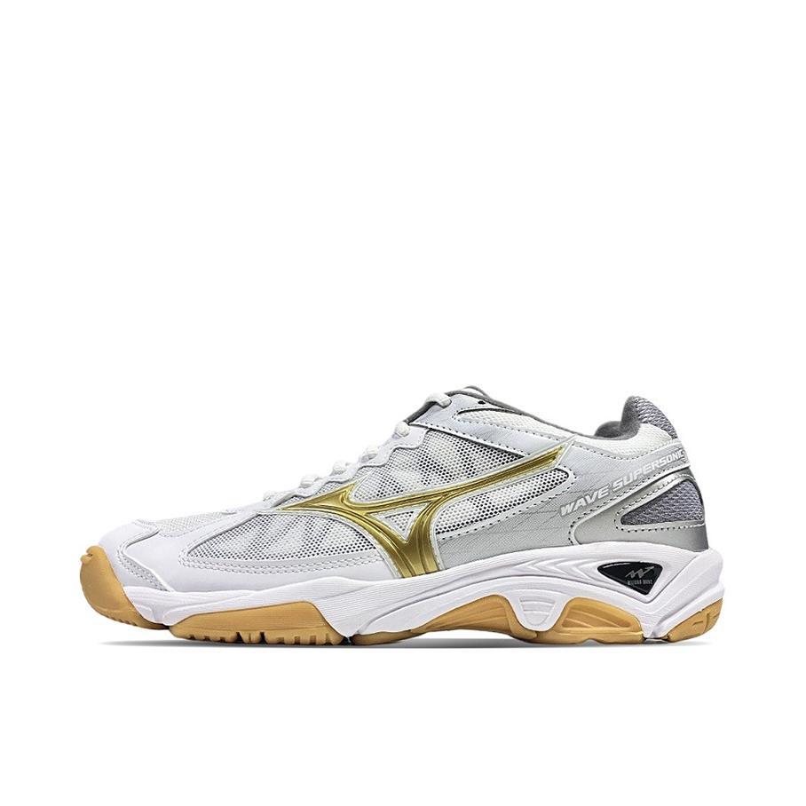 推荐商品：Mizuno/美津浓 Wave Supersonic 耐磨缓震 织物 防滑 排球鞋 白色/金色/银色