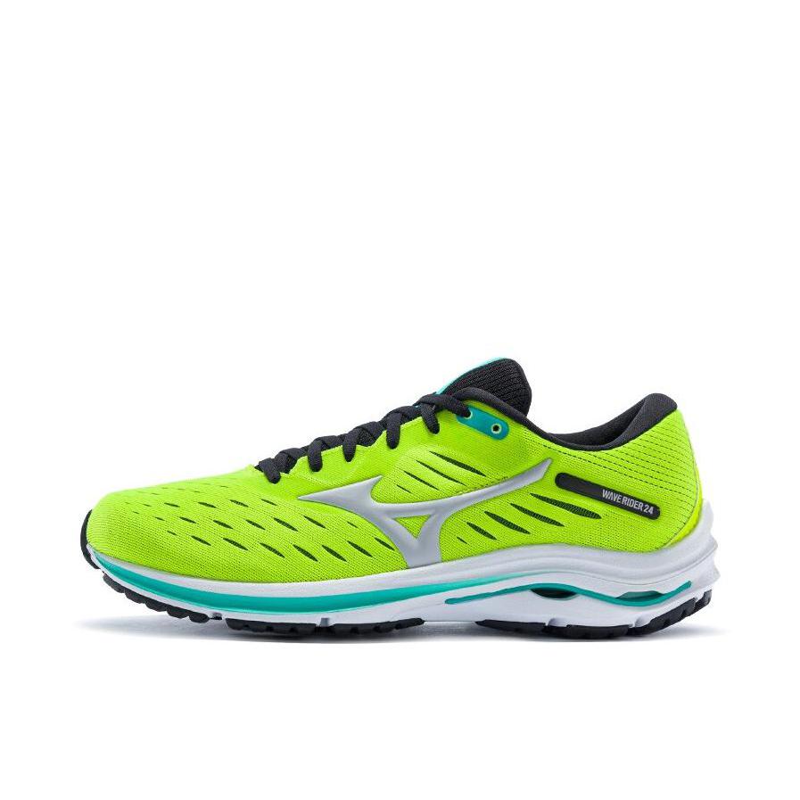 推荐商品：Mizuno/美津浓 Wave Rider 24 时尚休闲 防滑耐磨 减震透气 健身训练 舒适回弹 织物合成革 运动 跑鞋 绿色/白色