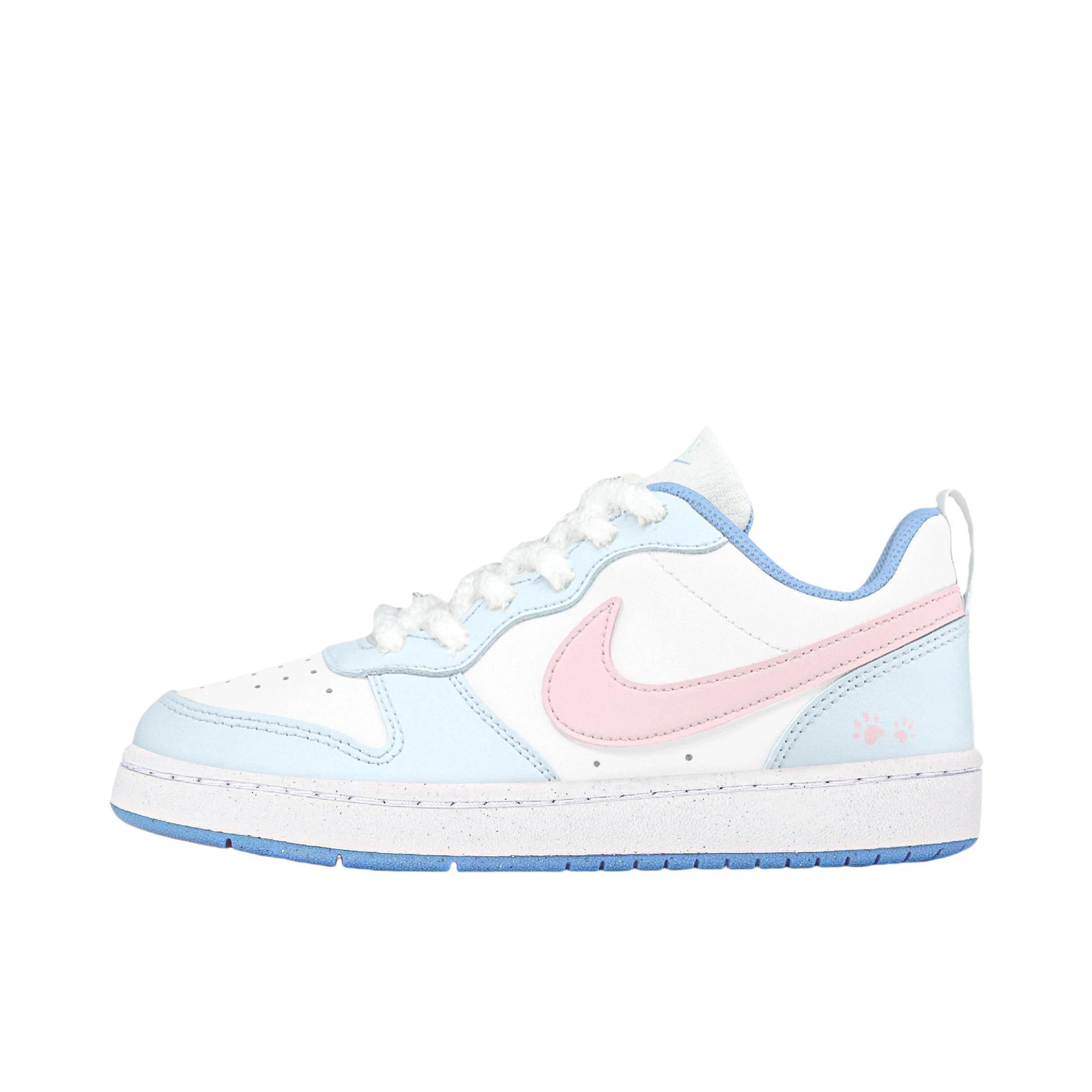 推荐商品：【定制球鞋】 Nike Court Borough 板鞋 防滑防水轻便减震手绘减龄做旧甜酷高街合成革甜妹包裹性复古婚鞋增高小白鞋薄底秋冬脏脏鞋 大童/冰冰奶椰