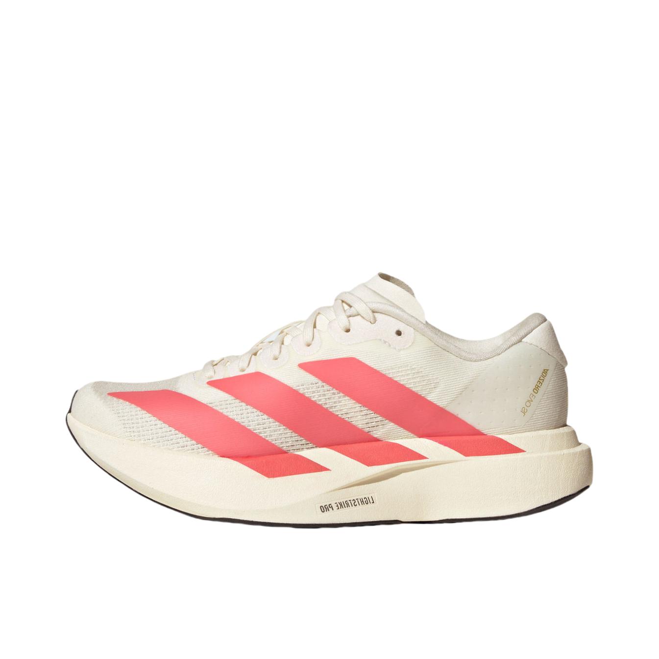 推荐商品：【梅西同款】 adidas Adizero Evo SL 跑鞋 缓震防滑圆头轻便运动马拉松竞速训练 大童/汉玉白/柔和浅猩红