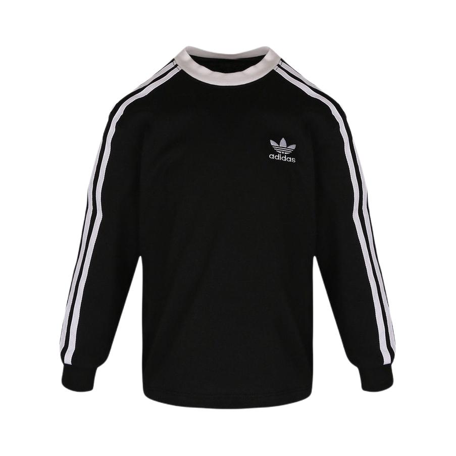adidas Originals/三叶草童装 条纹圆领长袖T恤 男中大童 KW9607 黑