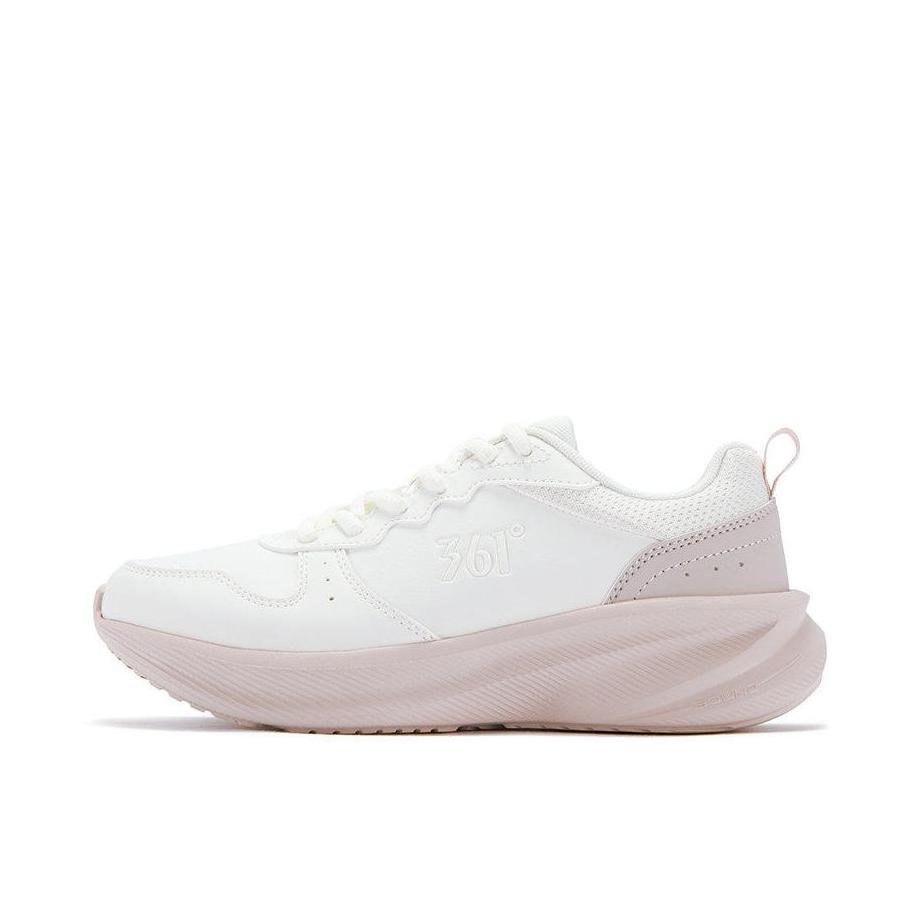 推荐商品：361度 轻速 跑鞋 轻便软底防泼水慢跑步回弹减震通勤鞋合成革防水包裹性减压 672542211F 女款/羽毛白/清新粉