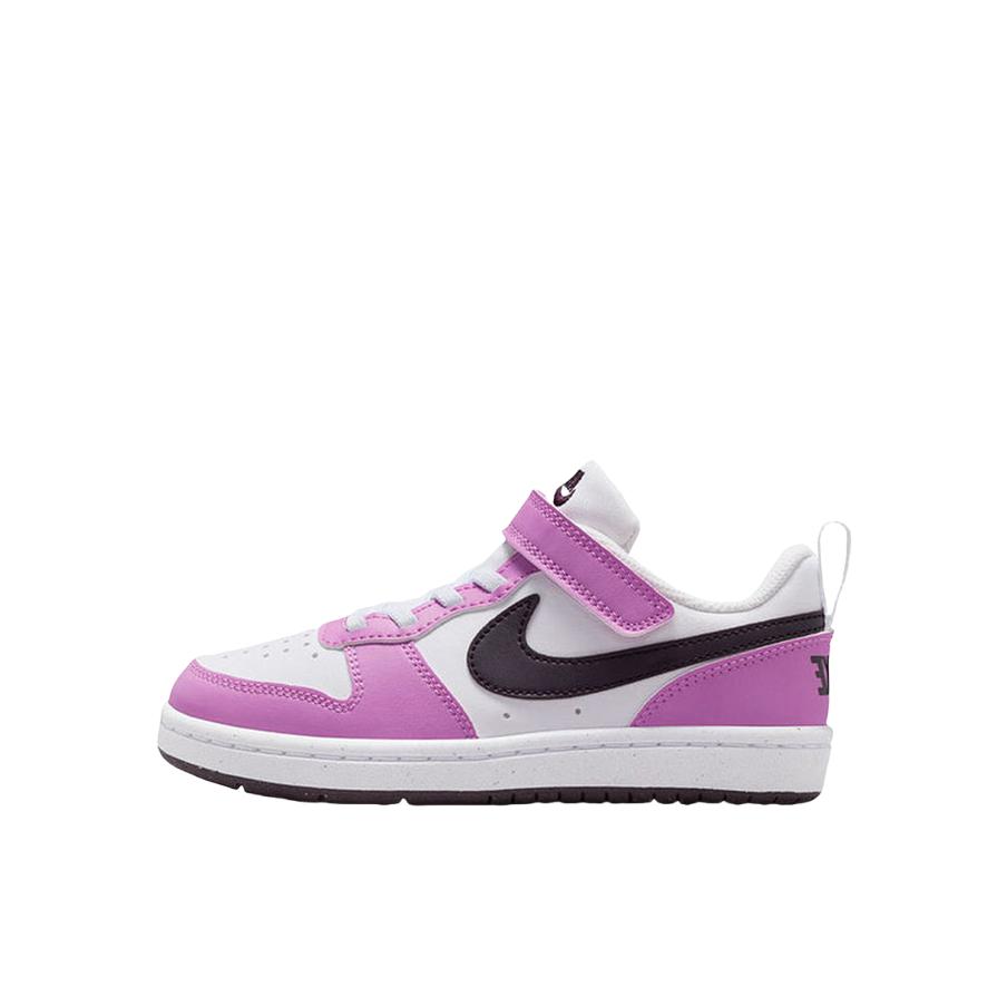 推荐商品：Nike Court Borough 2 魔术贴 减震回弹 支撑 耐磨透气 舒适休闲 防滑 运动 小白鞋 板鞋儿童 小童/白色/紫色