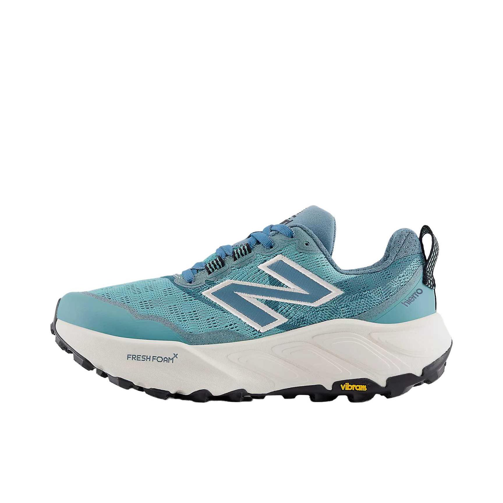 推荐商品：New Balance Fresh Foam X Hierro v9 跑鞋 防滑耐磨低帮越野轻量耐久圆头贴合支撑 B宽/褪色蓝绿色/带亚麻色