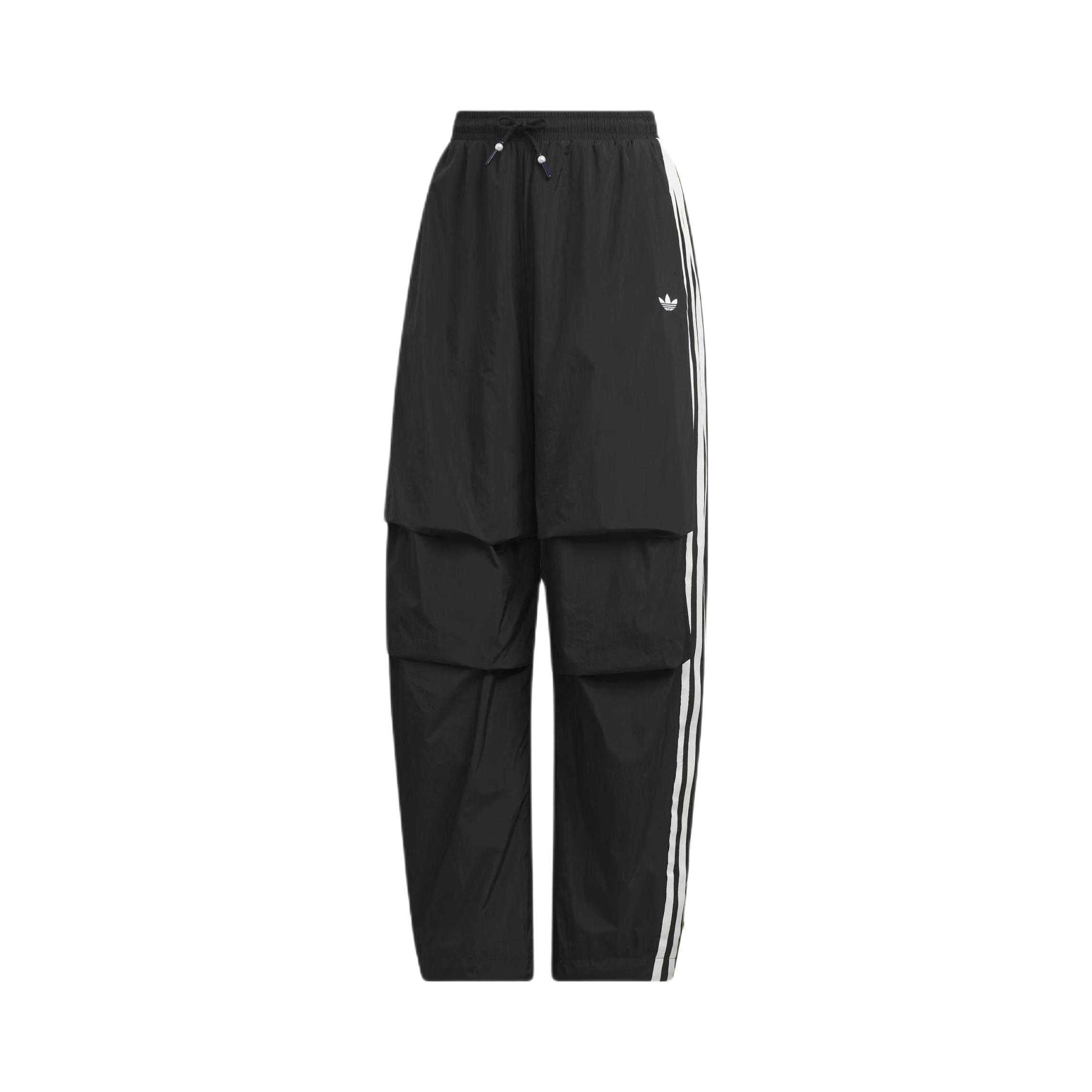 推荐商品：adidas Originals/三叶草 2026SS 户外阔腿伞兵条纹梭织系带中腰运动长裤 女装 KS2865 黑