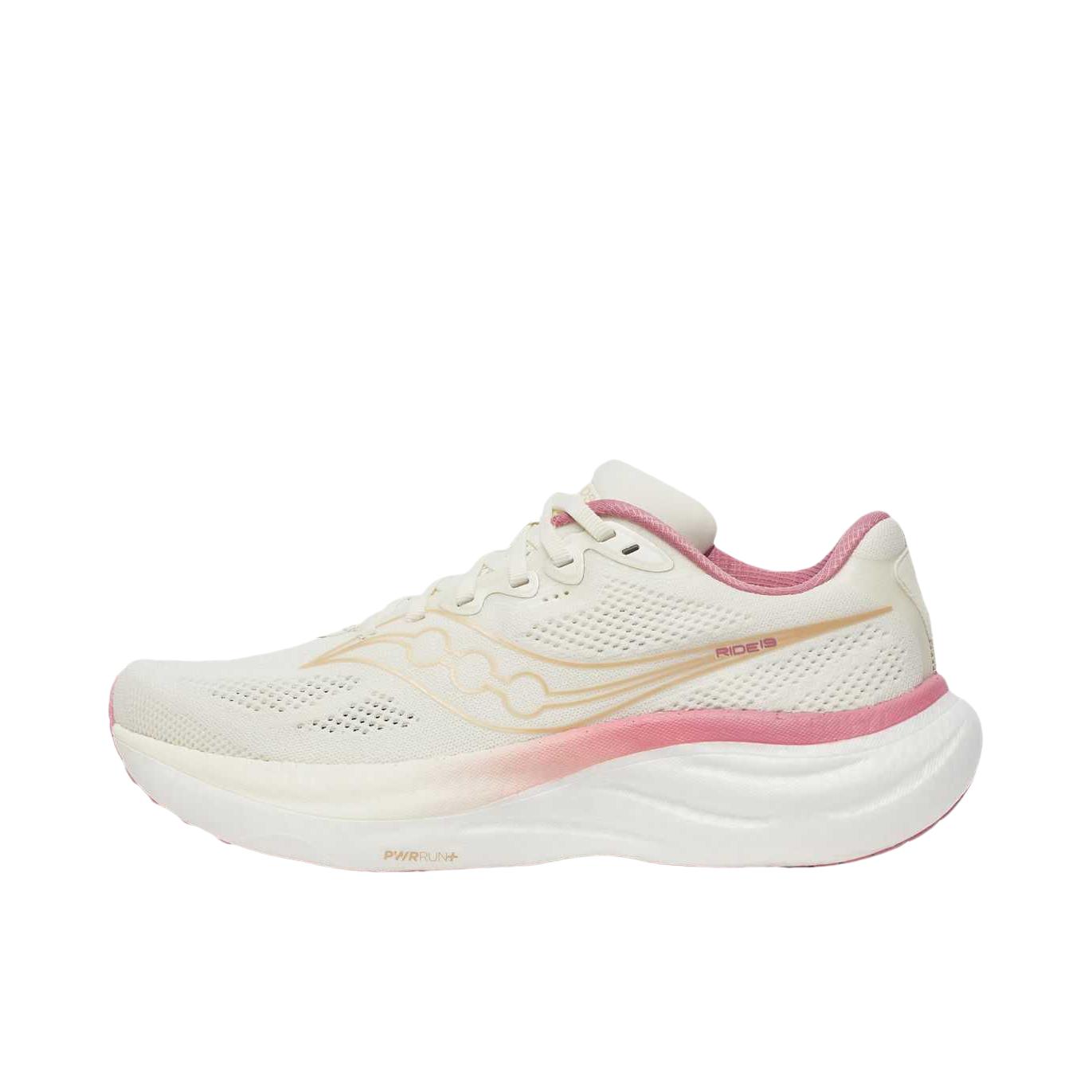 推荐商品：Saucony/索康尼 RIDE 驭途 19 跑鞋 慢跑回弹网布情侣训练耐穿轻便减震 香草色/淡紫色 