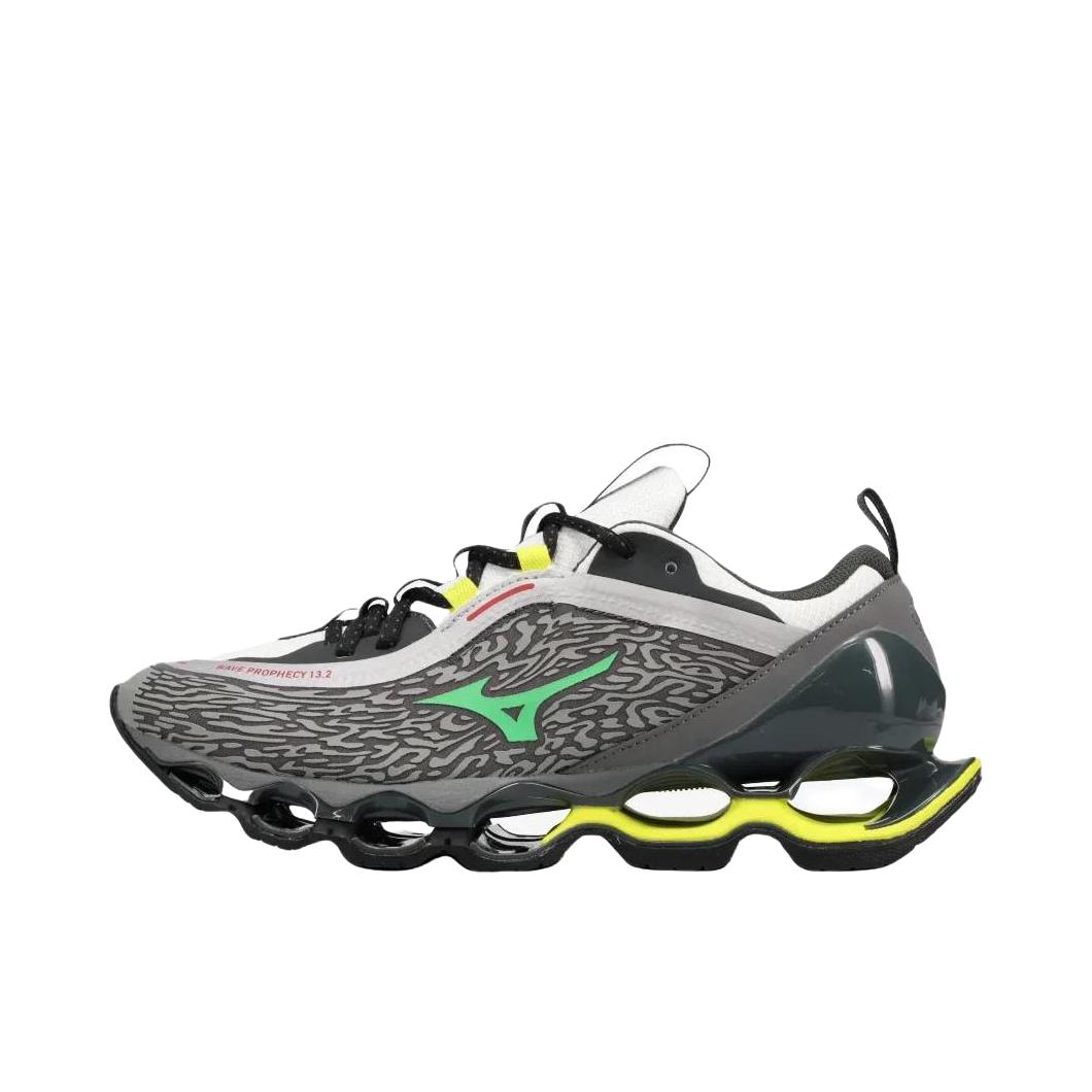 推荐商品：Mizuno/美津浓 Wave Prophecy 13.2 跑鞋 厚底圆头系带贴合 浅灰色/黄色
