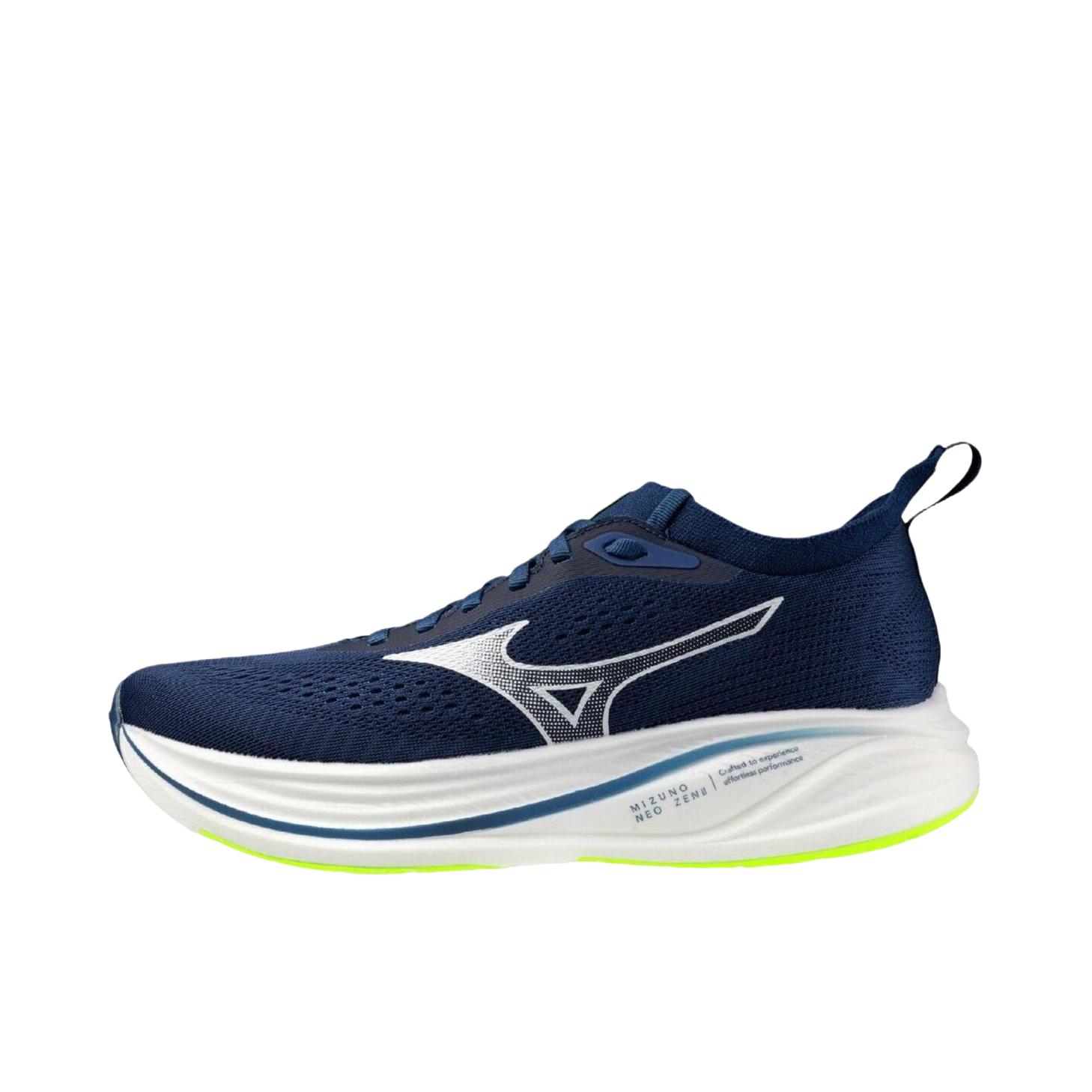 推荐商品：Mizuno/美津浓 NEO ZEN 2 跑鞋 厚底系带透气贴合耐穿回弹 蓝色/白色