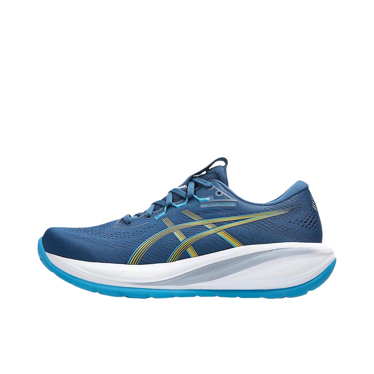 推荐商品：Asics/亚瑟士 GEL-CUMULUS 28 跑鞋 舒适缓震透气耐磨轻便训练马拉松回弹抓地耐穿贴合减震支撑 深蓝色