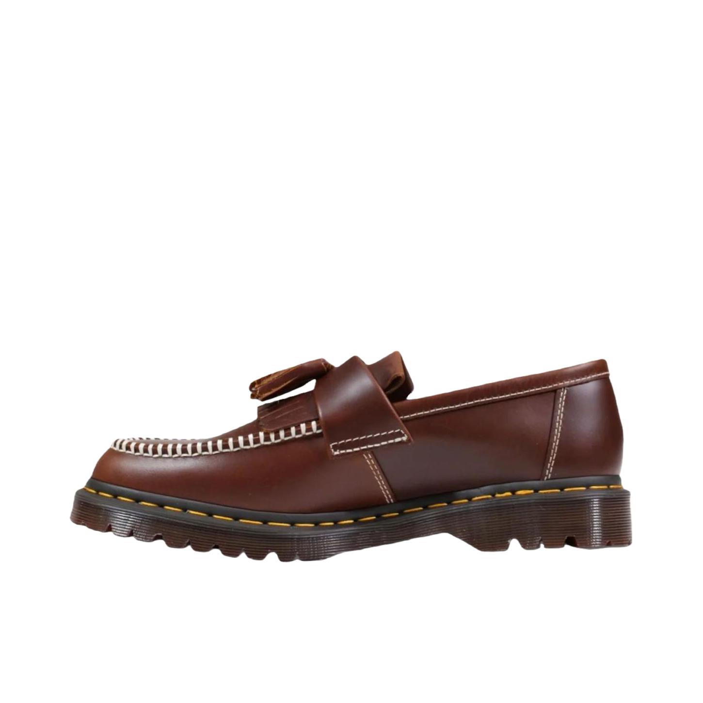 推荐商品：Dr.Martens Adrian 流苏 厚底 复古 圆头 真皮 皮革 一脚蹬 增高 休闲 美式 黄车线 软皮 皮鞋 红色/褐色 