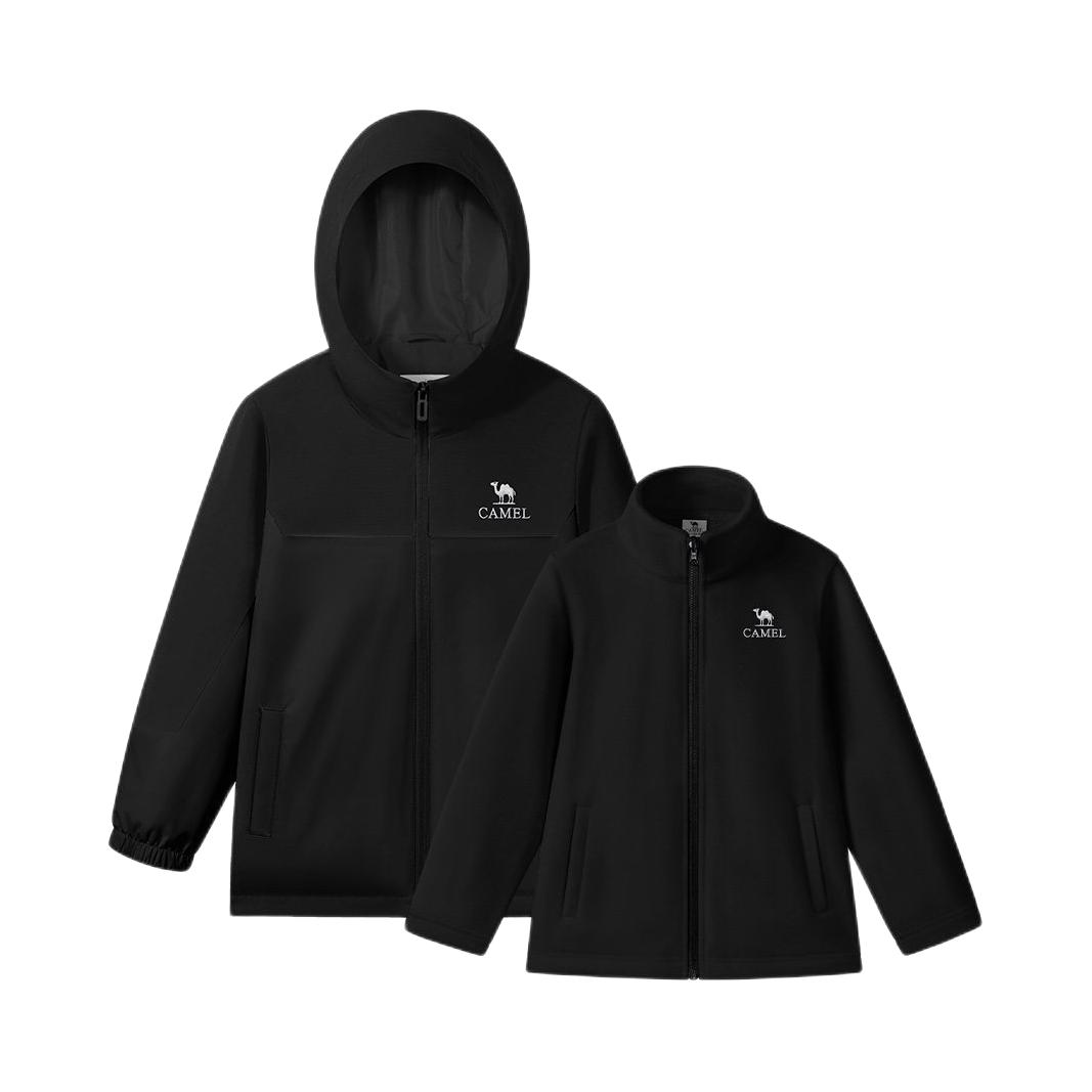 推荐商品：Camel/骆驼童装 三合一拉链长袖连帽冲锋衣 大童 D65CA9E061 幻影黑