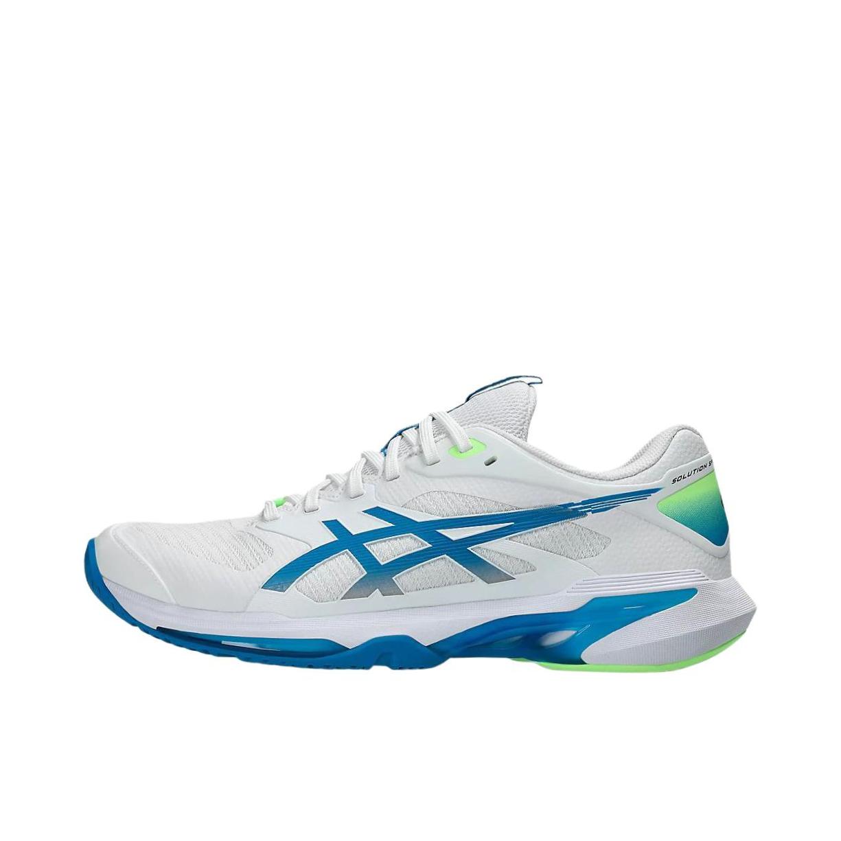 推荐商品：Asics/亚瑟士 SOLUTION SPEED FF 4 网球鞋 系带舒适运动轻量回弹贴合耐穿防滑稳定支撑减震 白色/蓝色