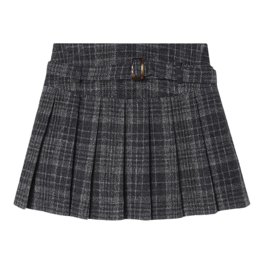 推荐商品：LOUISY AO/白鹿语 高腰呢料混纺格纹半身短裙 女装 BX20239 灰格