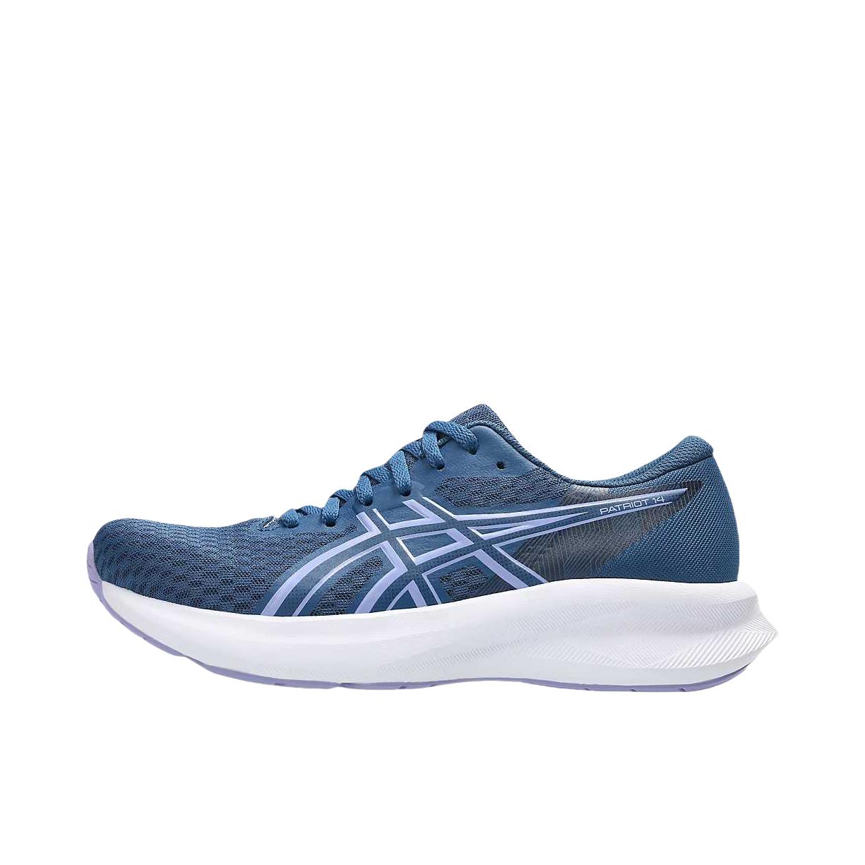 推荐商品：Asics/亚瑟士 PATRIOT 14 跑鞋 竞速回弹透气橡胶轻量支撑耐穿 女款/暮光蓝/蓝铃花 