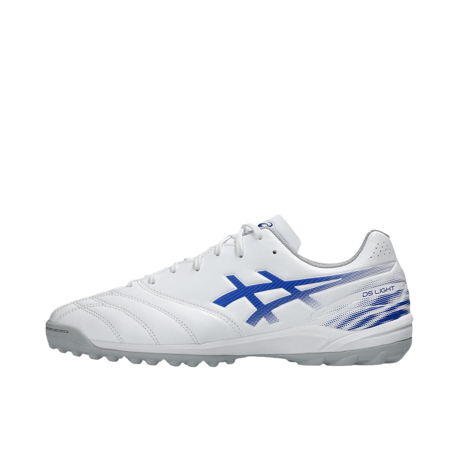 推荐商品：Asics/亚瑟士 DS Light TF 短钉 人草 中端 缓震防滑耐磨 胶质 多场地舒适透气 圆头合成革 足球鞋 白色/蓝色 
