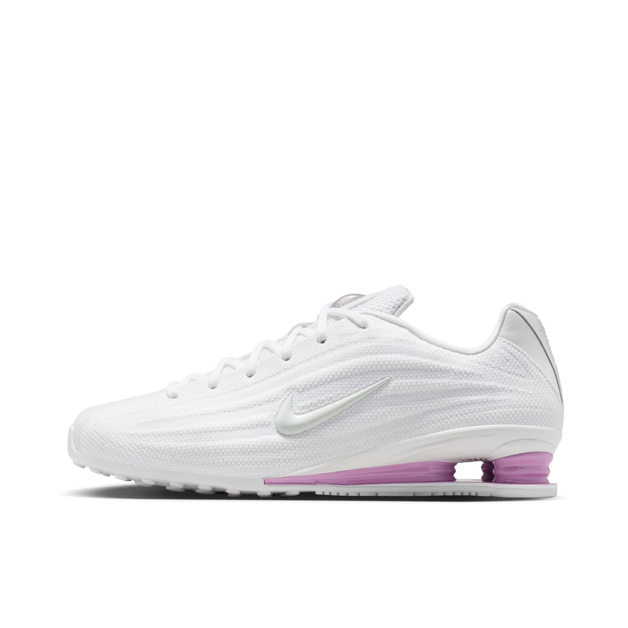 推荐商品：Nike SHOX Z 运动休闲鞋 柔软减震回弹圆头气柱训练贴合 白色/浅品红