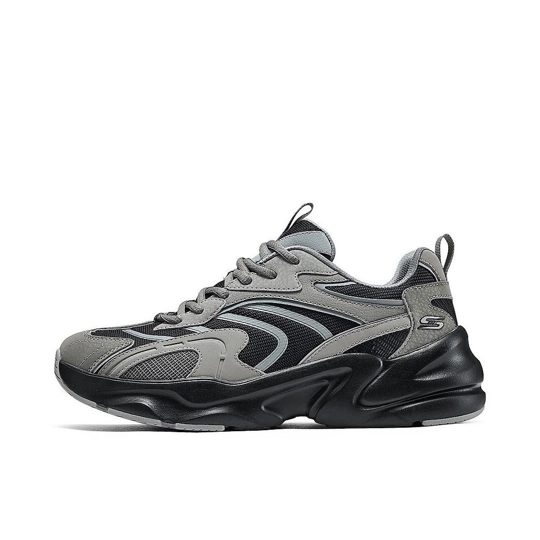 推荐商品：Skechers/斯凯奇 D‘LITES网面 厚底 轻质 吸震 运动 合成革 增高 织物 跑鞋 117369 灰色/黑色