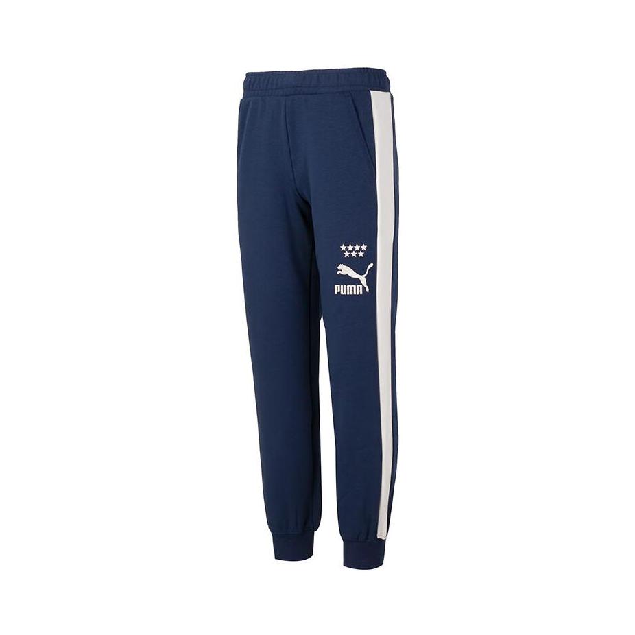 Puma/彪马 T7 MX TRACK PANTS拼接收口透气中腰刺绣锻炼休闲长裤 628095 蓝