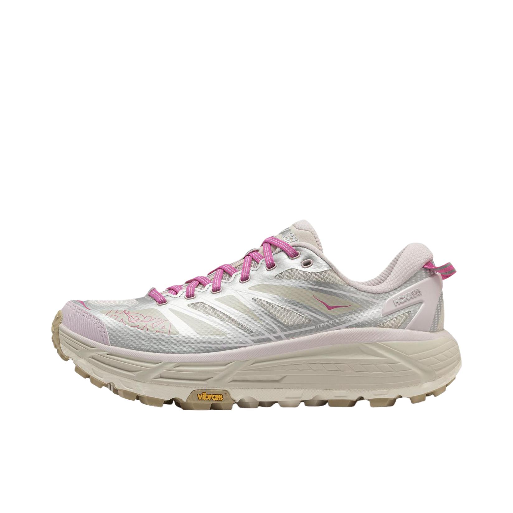 推荐商品：HOKA ONE ONE Mafate Speed 2 马法特 户外鞋 越野跑鞋 缓震透气防滑耐磨轻便支撑低帮 米色/银色 