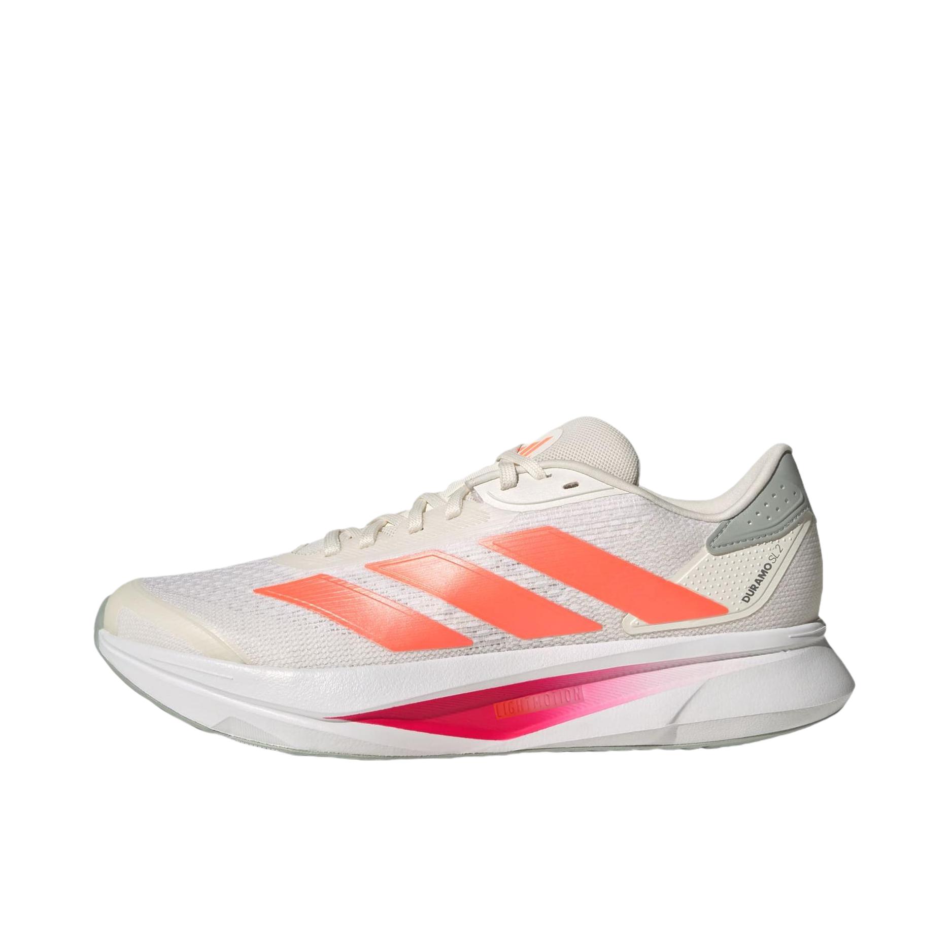 推荐商品：adidas DURAMO SL 2.0 跑鞋 百搭耐磨低帮系带透湿排汗鞋面网眼布短跑训练缓震防滑回弹备赛贴合耐穿支撑 米色