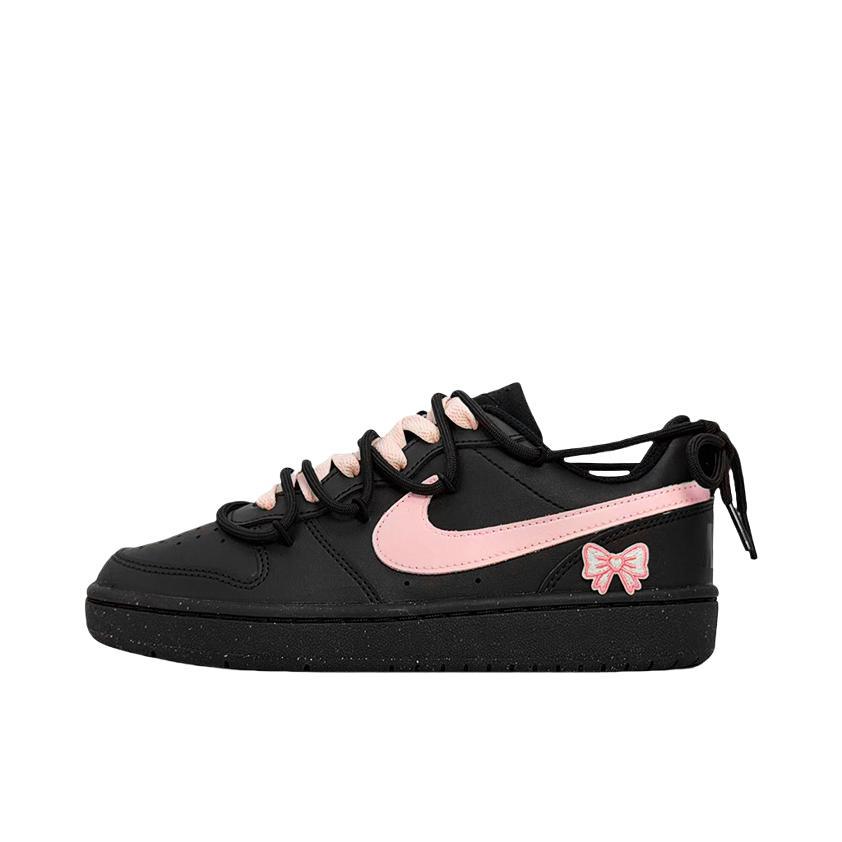 推荐商品：【定制球鞋】 Nike Court Borough 2 板鞋 包裹性增高减龄解构风合成革美式防滑复古轻便 大童/黑粉蝴蝶结