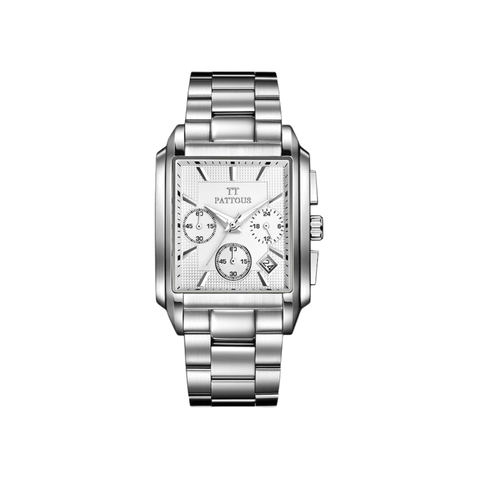 推荐商品：PATTOUS/百陀士 45*35mm 钢带多功能经典商务夜光防水休闲石英男士手表
