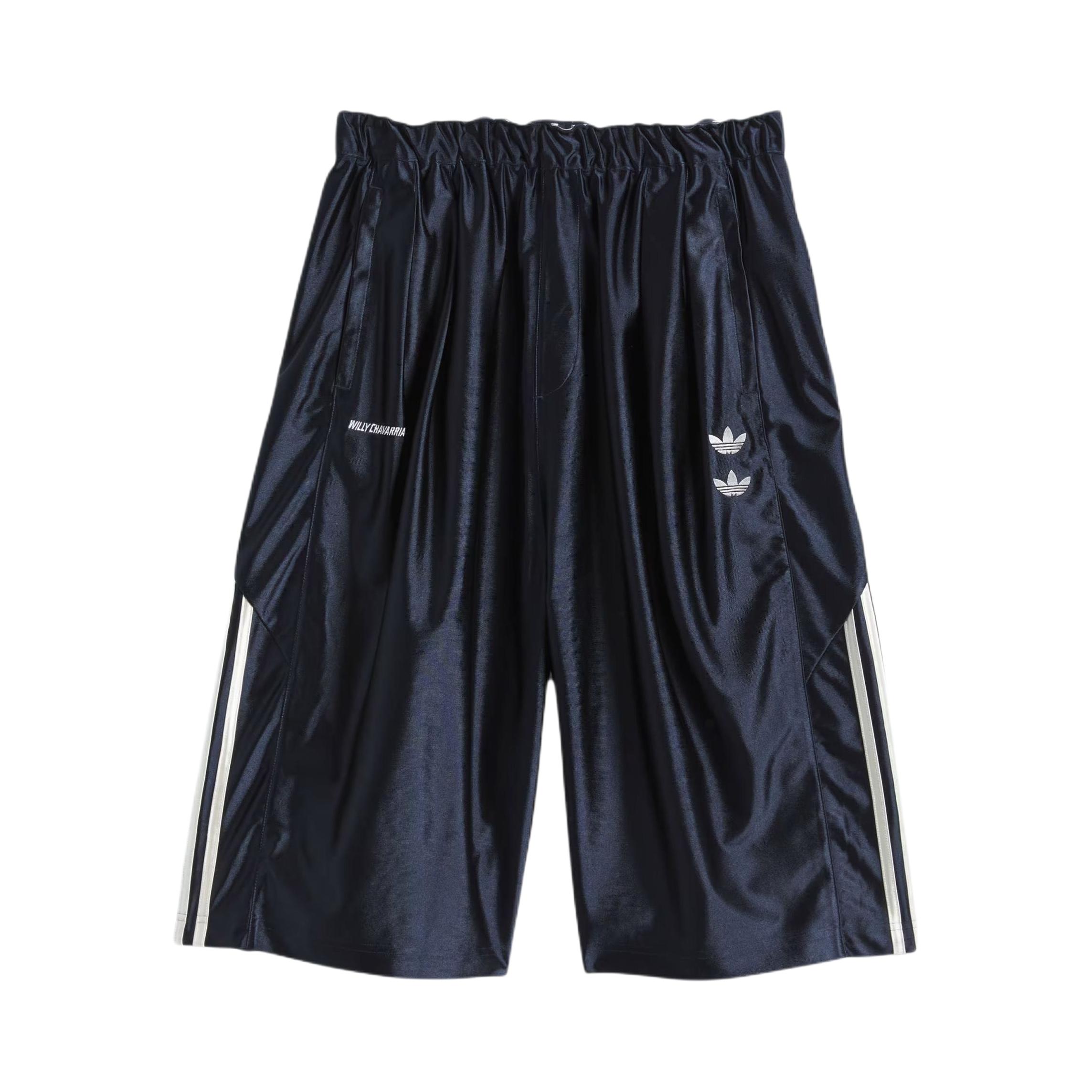 adidas Originals/三叶草 x Willy Chavarria 联名条纹松紧中腰合身运动短裤 KD1800 墨水蓝