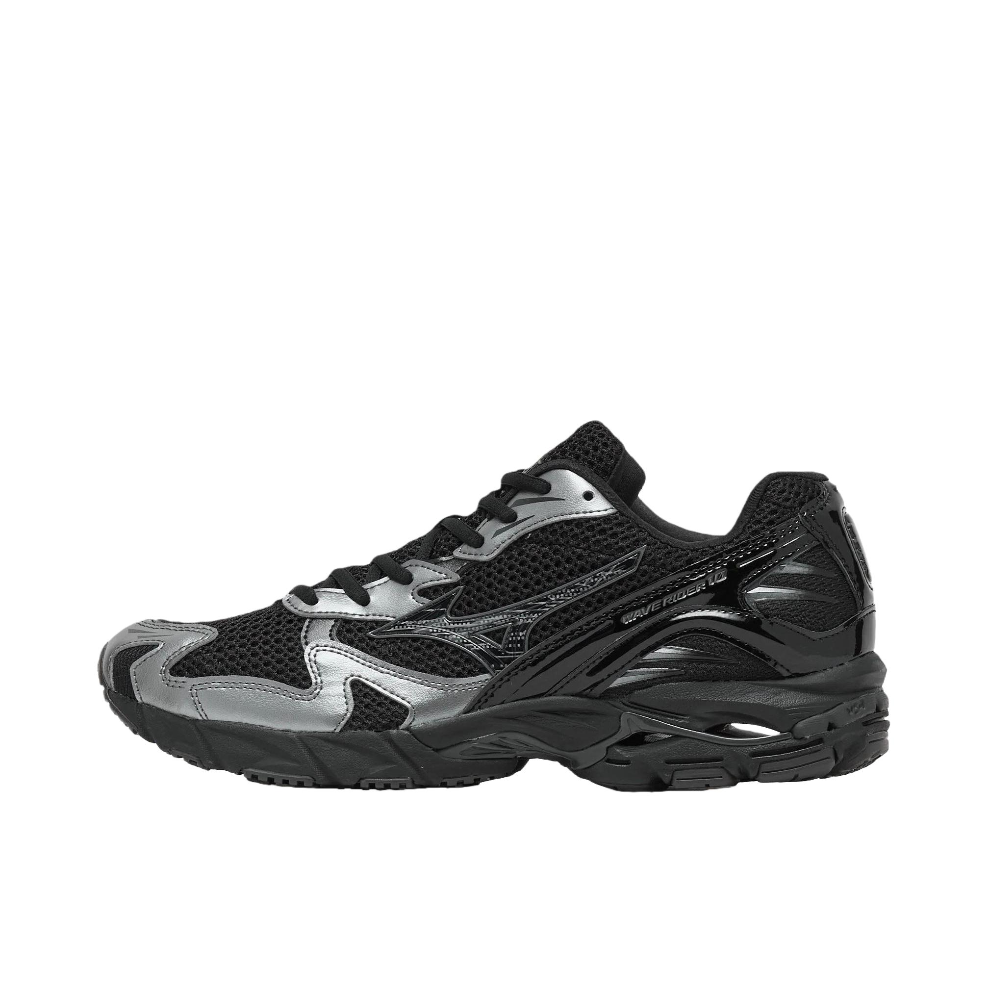 推荐商品：Mizuno/美津浓  Wave Rider 10  经典减震 防滑耐磨 轻便  网布 透气 织物 复古 合成革 运动  跑鞋 深黑色/银色