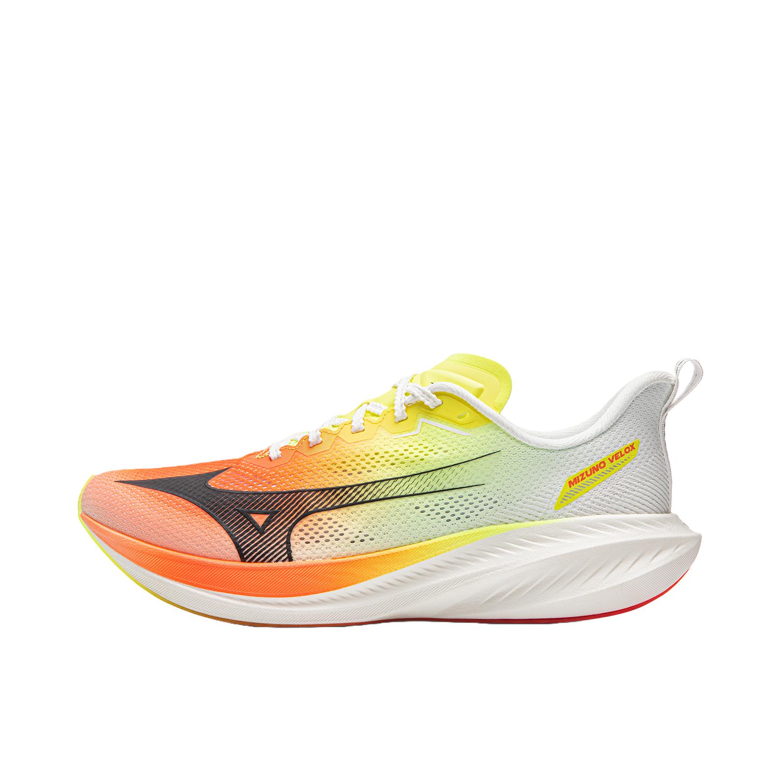 推荐商品：Mizuno/美津浓 VELOX 跑鞋 透气圆头系带 番茄红/流萤黄/白色 