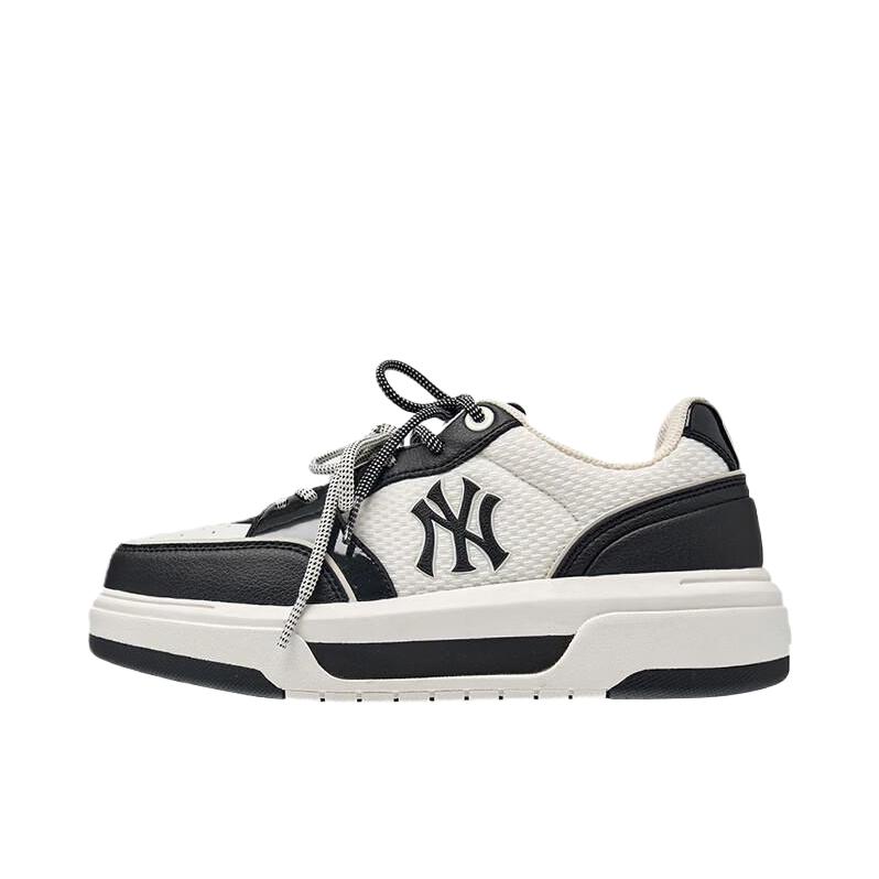 推荐商品：【张凌赫同款】 MLB官方 Chunky Liner 板鞋 学长鞋 休闲时尚厚底复古拼接防水学院风情侣韩系运动 网面/纽约洋基队/黑色