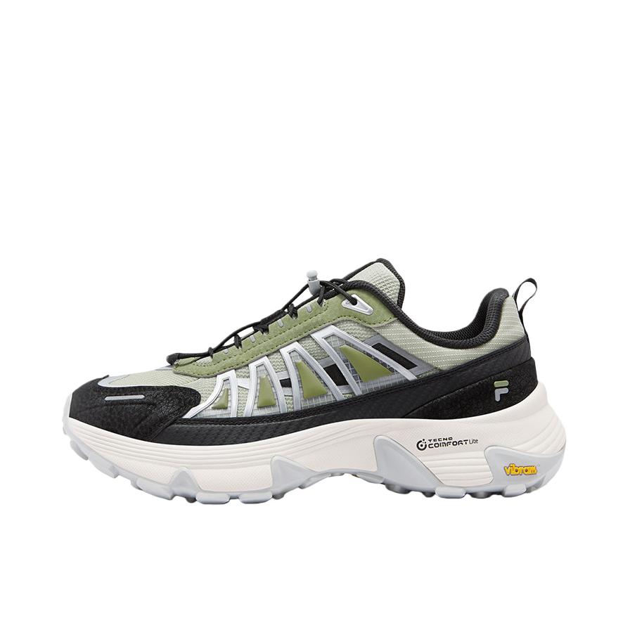 推荐商品：FILA/斐乐 COMO Y 跑鞋 户外百搭抽绳低帮回弹贴合徒步鞋越野 卡利斯特绿/黑色
