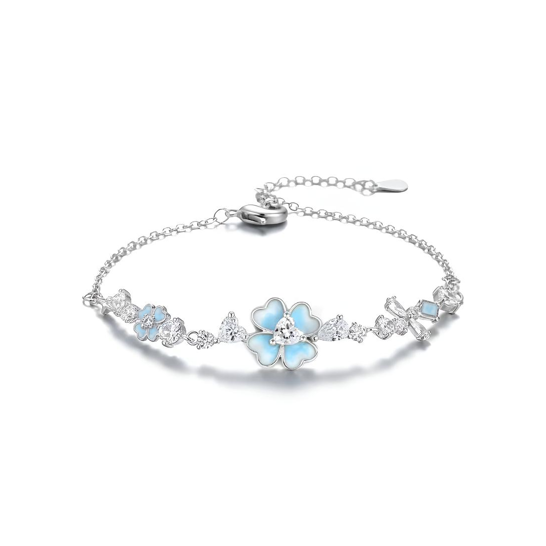 推荐商品：眰恦 心愿四叶草爆闪夜光白水晶手链 Z9991