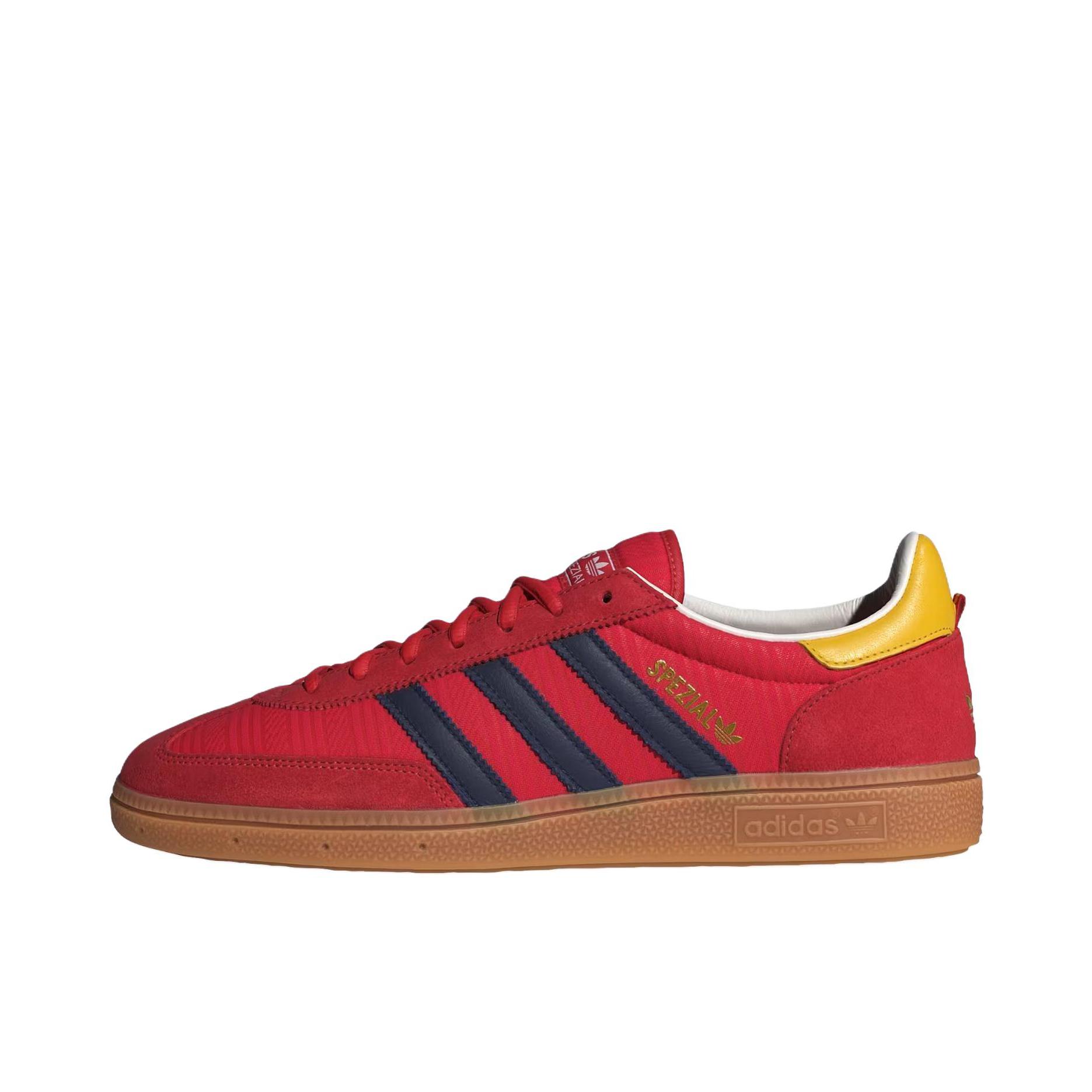推荐商品：adidas Originals Handball Spezial 薄底鞋 T头鞋 德训鞋 板鞋 简约百搭复古轻便防滑耐磨贴合圆头耐穿 学院红/夜靛蓝/亮金色