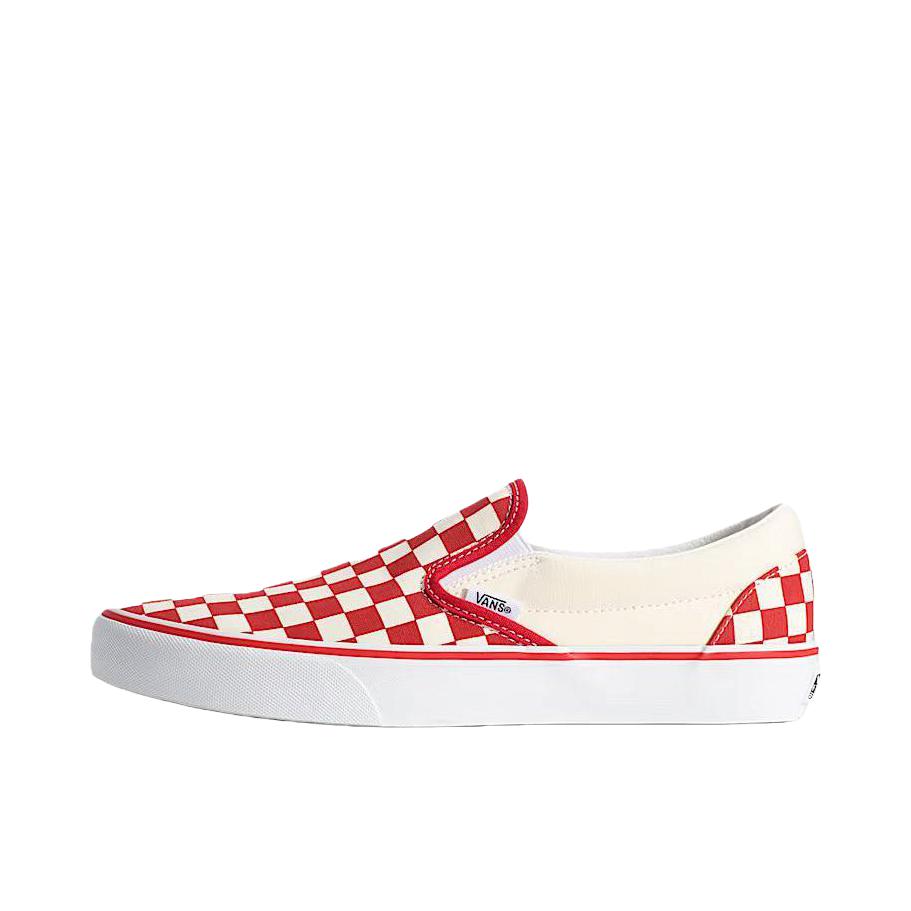 推荐商品：Vans/范斯 Classic Slip-on 防滑 简约 棋盘格 一脚蹬 百搭 休闲 帆布鞋 红色/羽白色/奶白色