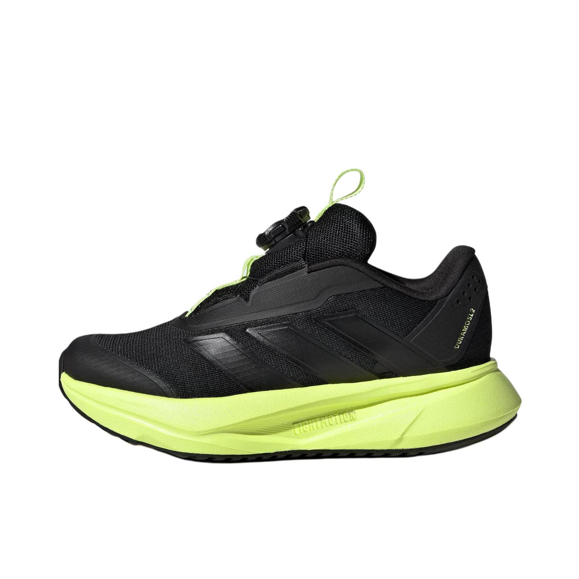 推荐商品：adidas DURAMO SL2 HABU 运动休闲鞋 旋转按钮跑步训练 大童/黑色/荧光黄