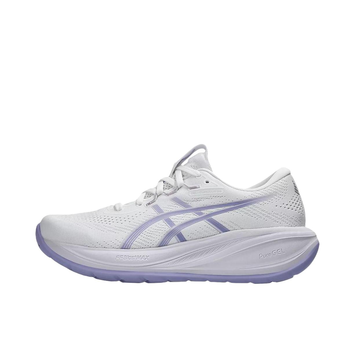 推荐商品：Asics/亚瑟士 GEL-CUMULUS 28 跑鞋 舒适缓震透气耐磨轻便训练马拉松回弹抓地耐穿贴合减震支撑 白色/淡紫色