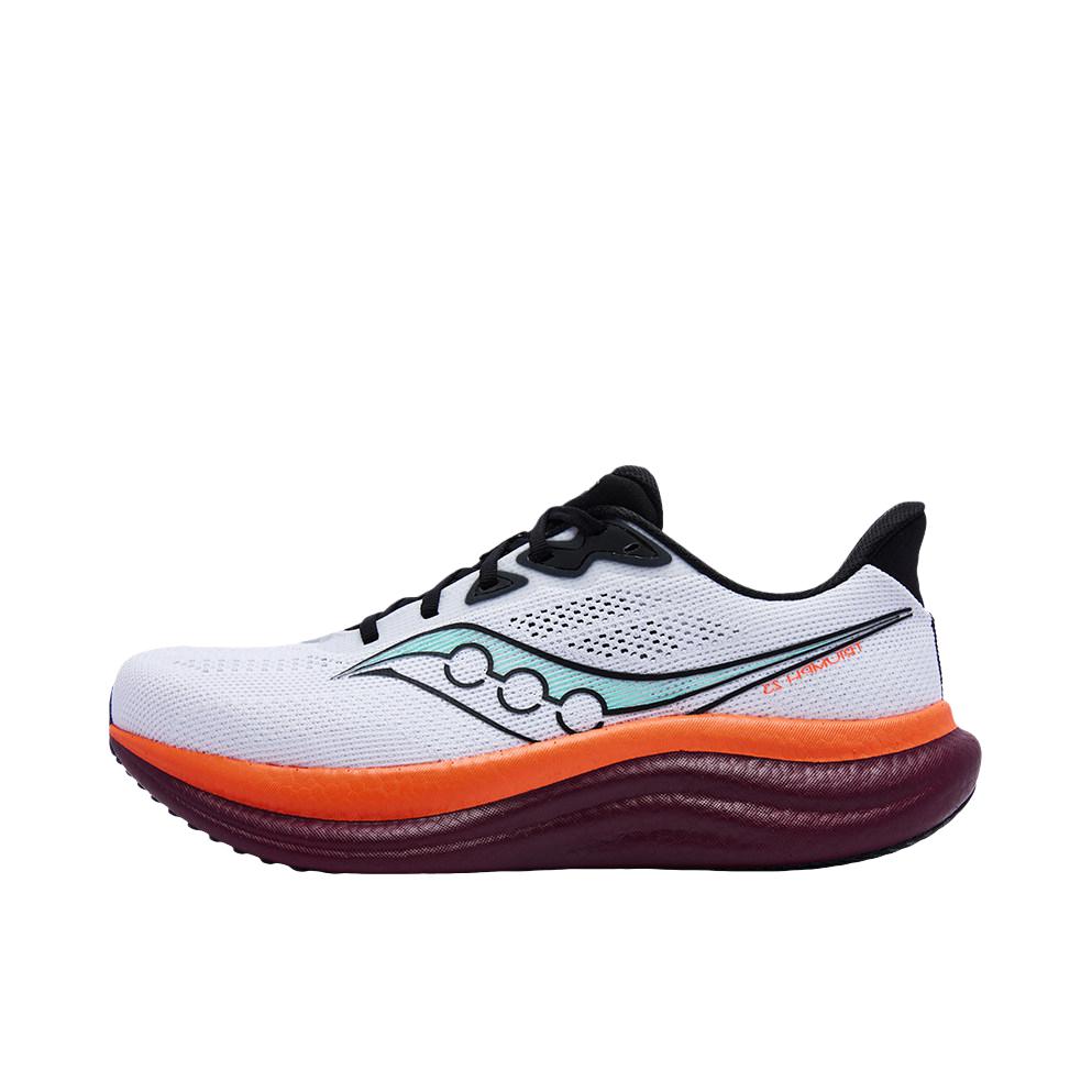 推荐商品：Saucony/索康尼 Triumph 胜利 23 跑鞋 慢跑缓震支撑训练防滑轻便 白色/黑色