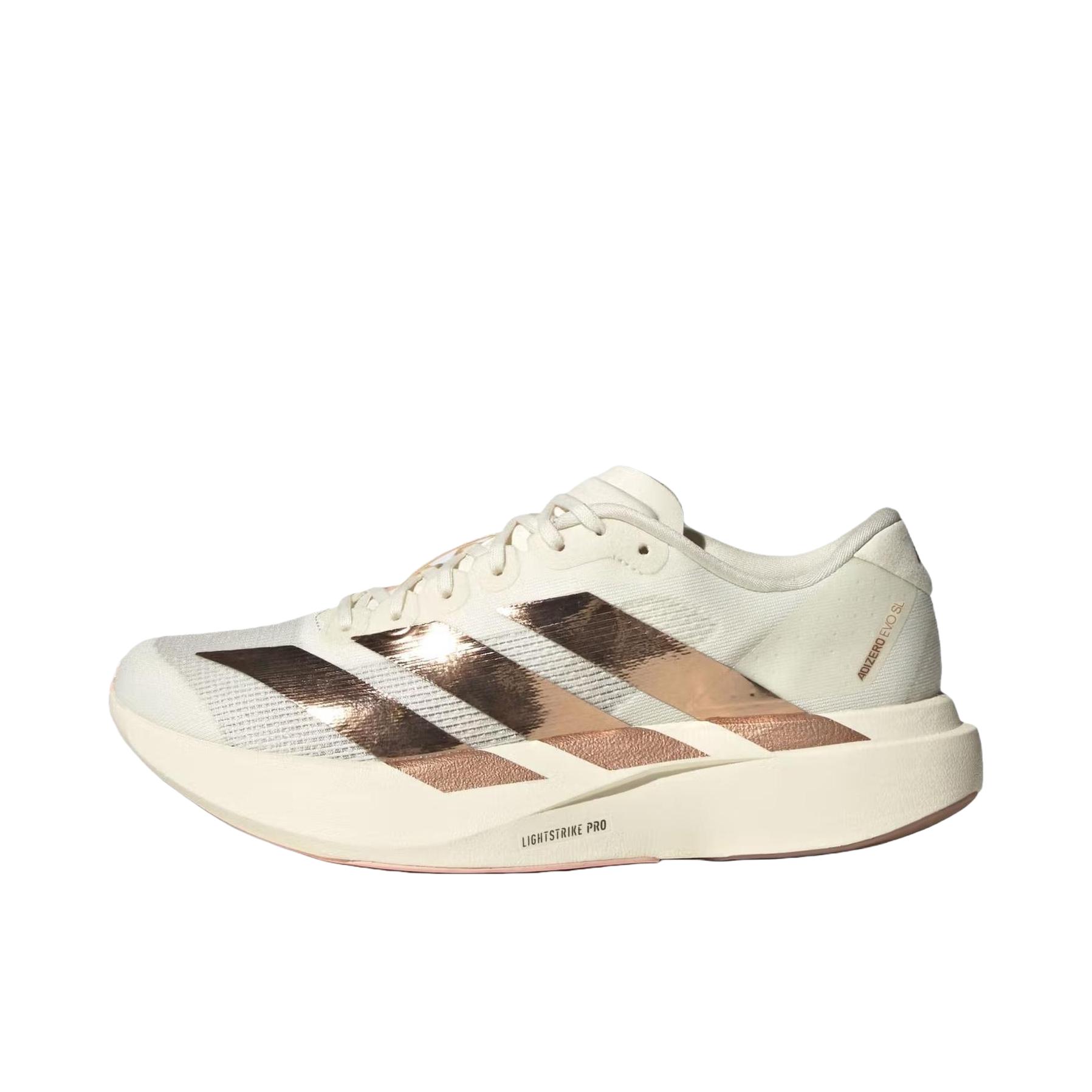 推荐商品：【梅西同款】 adidas Adizero Evo SL 跑鞋 缓震防滑圆头轻便运动马拉松竞速训练 米色/金色