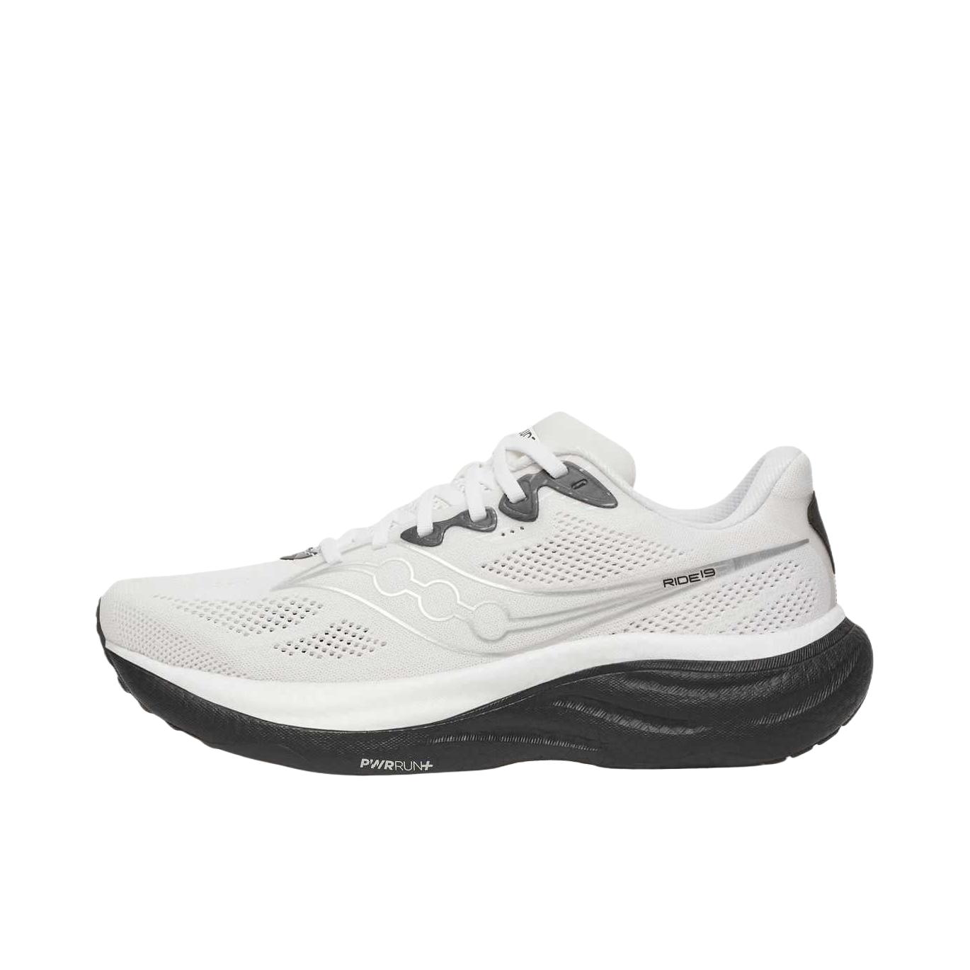 推荐商品：Saucony/索康尼 RIDE 驭途 19 跑鞋 慢跑回弹网布情侣训练耐穿轻便减震 白色/黑色