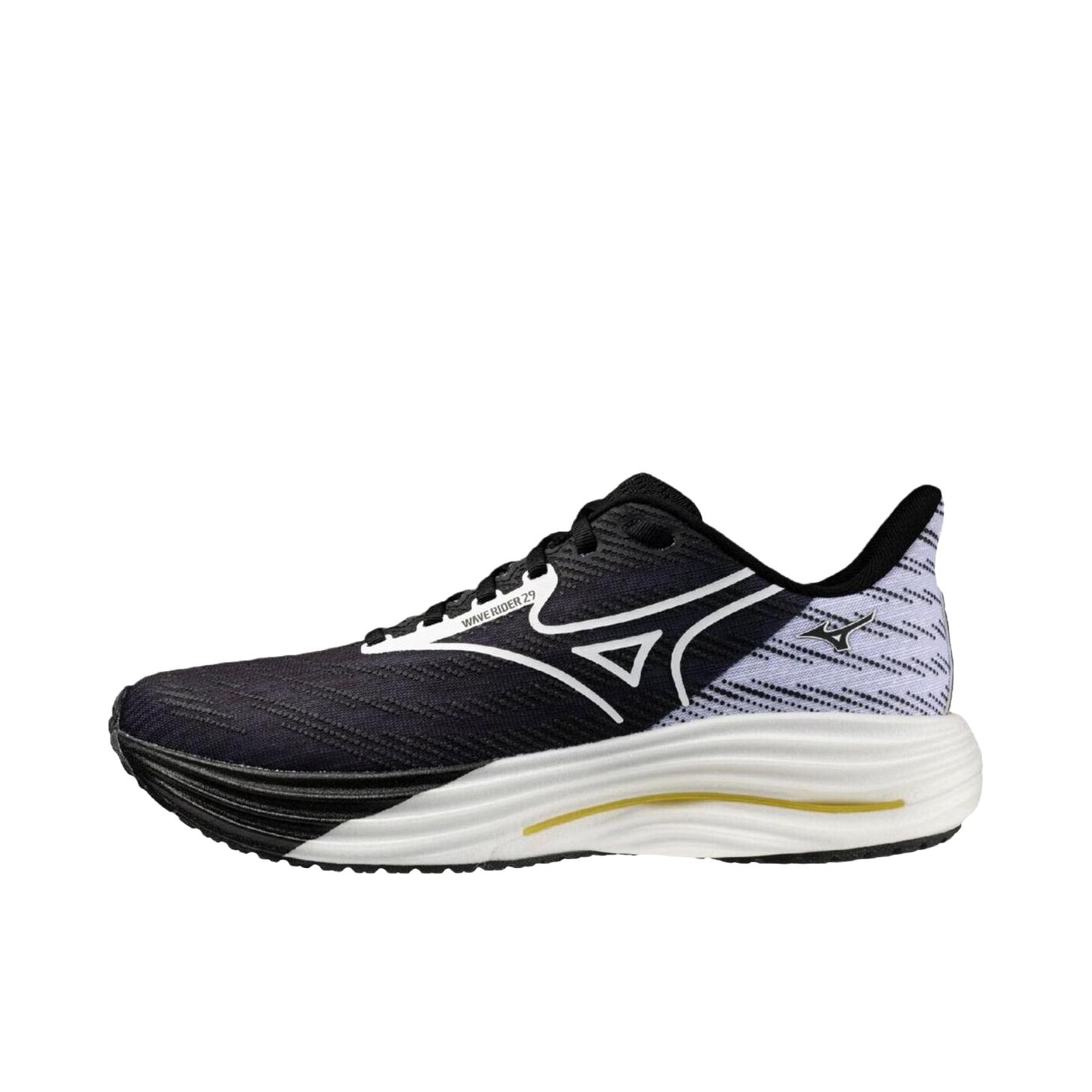 推荐商品：Mizuno/美津浓 WAVE RIDER 29 跑鞋 透气缓震舒适支撑回弹轻便贴合 深黑色/白色