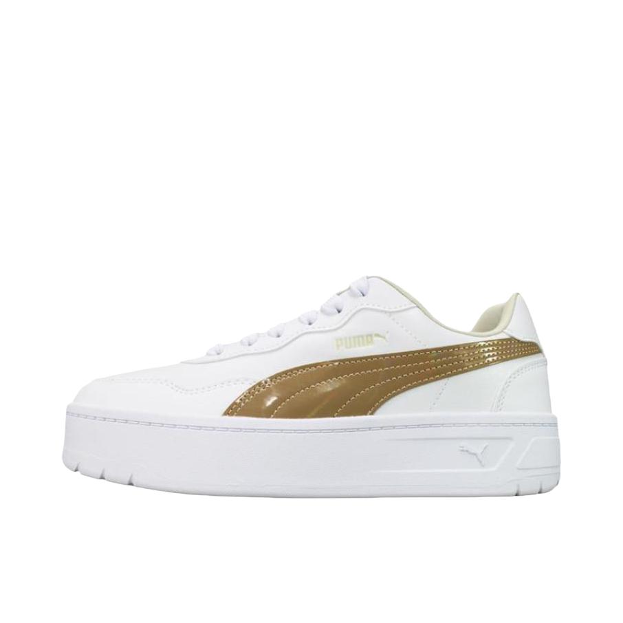 推荐商品：Puma/彪马 Court Rally Sky Metal Platform 板鞋 百搭圆头舒适 女款/白色/金色