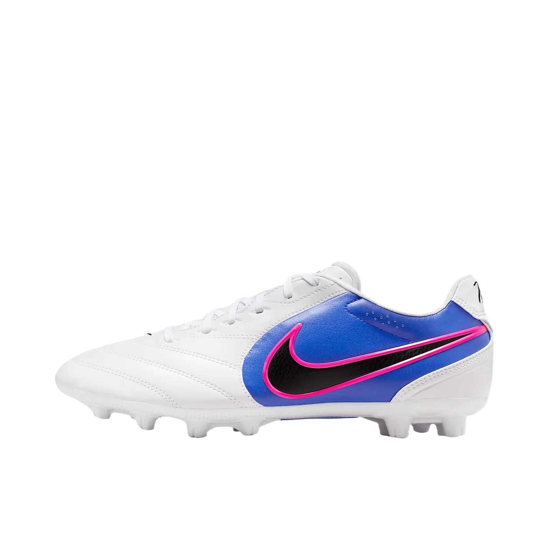 推荐商品：Nike Tiempo Ligera Rigella Pro HG 足球鞋 圆头低帮系带 奶白色/赛车蓝/粉色爆破/黑色