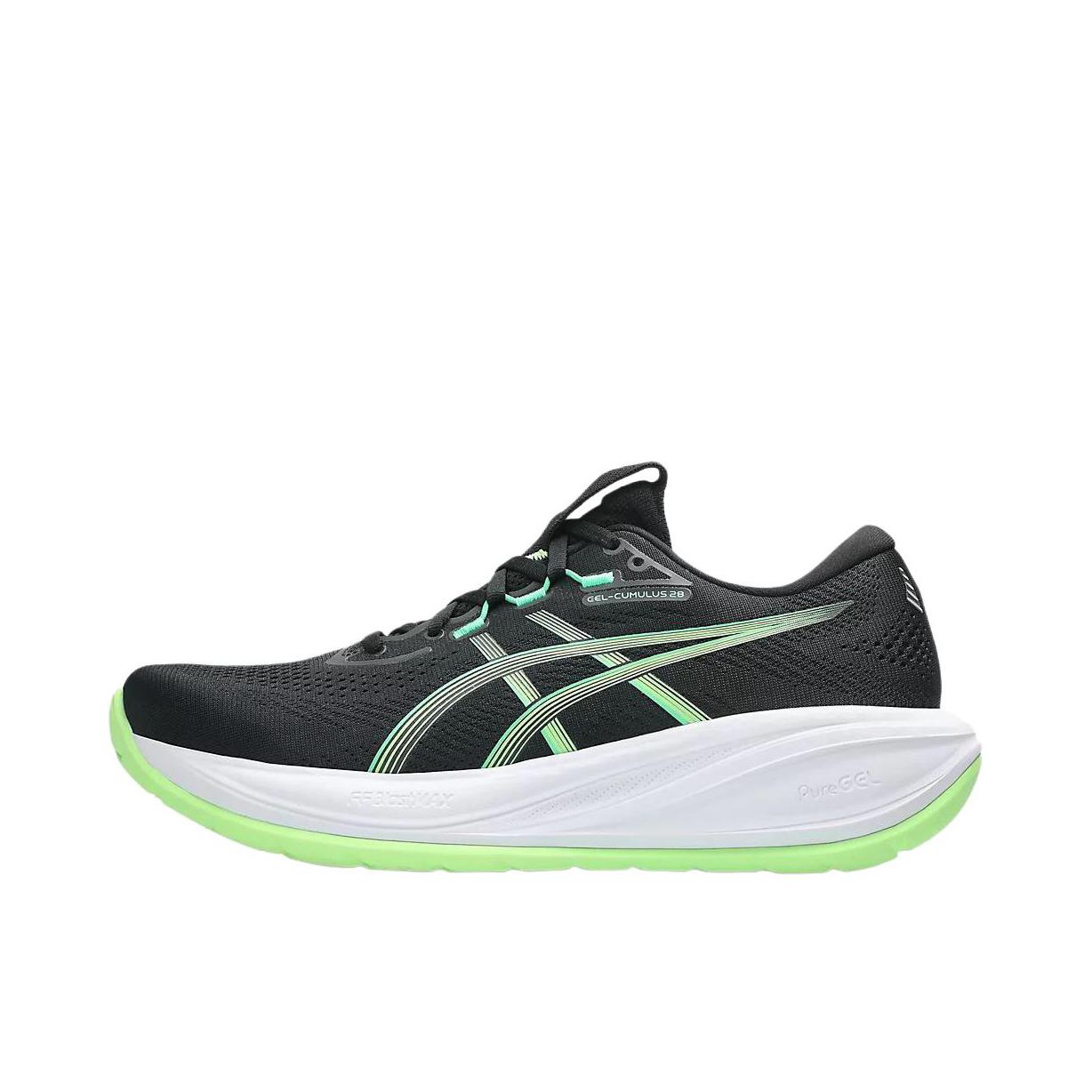 推荐商品：Asics/亚瑟士 GEL-CUMULUS 28 跑鞋 舒适缓震透气耐磨轻便训练马拉松回弹抓地耐穿贴合减震支撑 黑色/绿色