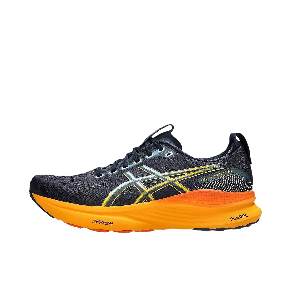推荐商品：Asics/亚瑟士 GEL-KAYANO 32 跑鞋 防滑耐磨稳定支撑缓震回弹轻量训练圆头体测夜跑短跑 藏青色/橙色