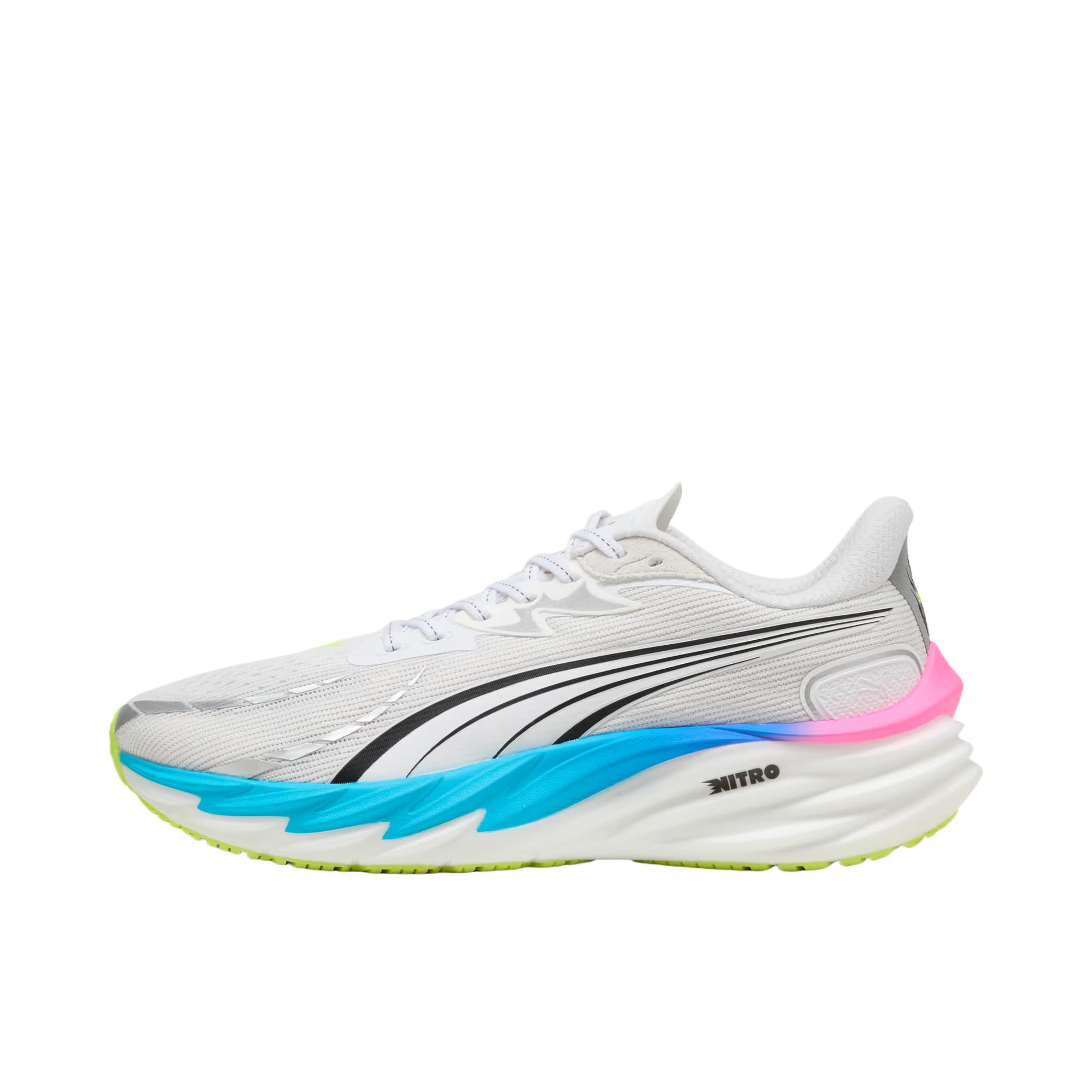 推荐商品：Puma/彪马 Velocity Nitro 4 跑鞋 透气减震回弹耐磨舒适 PUMA白色/超蓝色/毒粉色