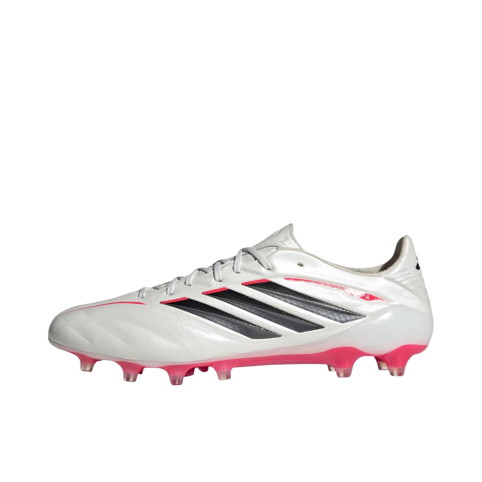 推荐商品：adidas Copa Pure.4 ELITE 足球鞋 圆头系带舒适贴合支撑防水短钉人造草地 银色/白色/黑色
