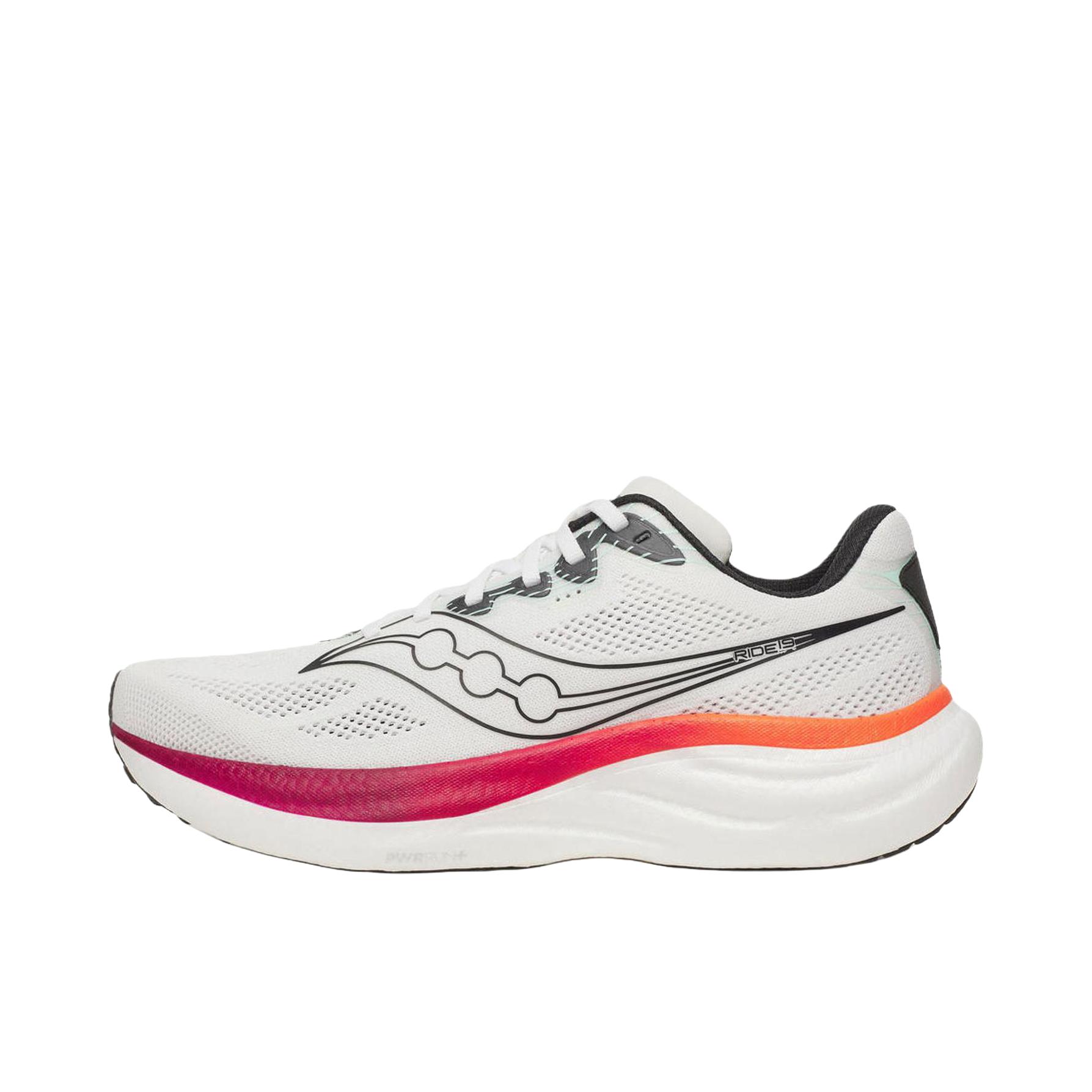 推荐商品：Saucony/索康尼 RIDE 驭途 19 跑鞋 慢跑回弹网布情侣训练耐穿轻便减震 白色/红色