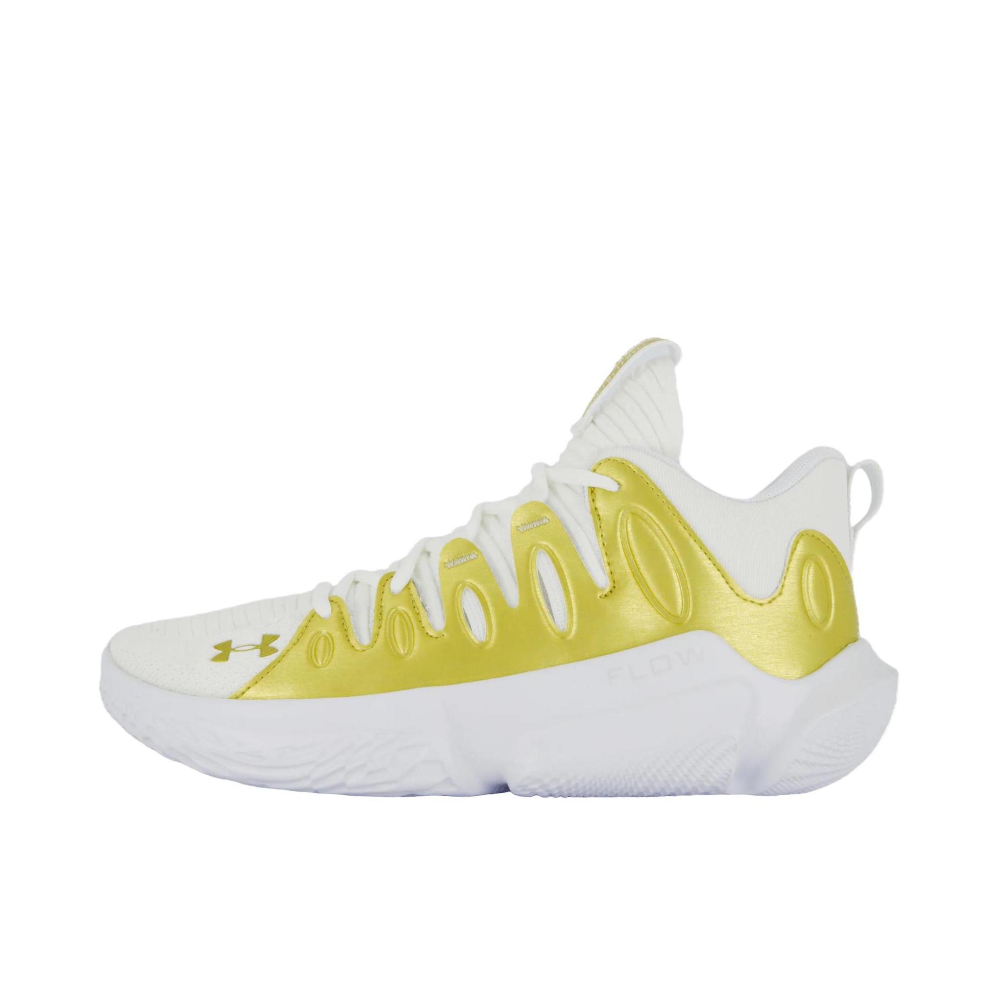 推荐商品：Under Armour/安德玛 Flow Breakthru 4 舒适减震 防滑耐磨 时尚百搭 篮球鞋 女款/白色/金色
