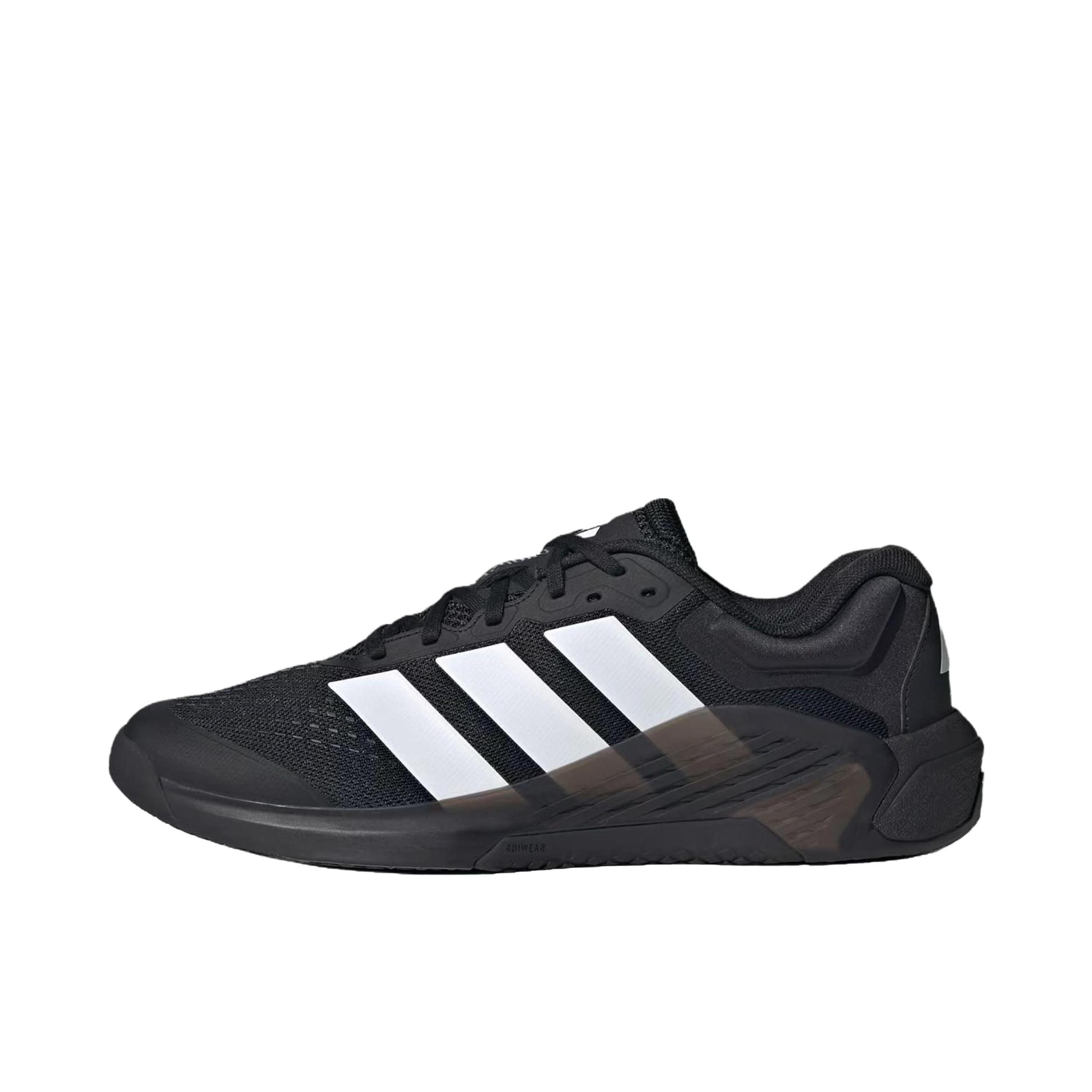 推荐商品：adidas DROPSET 4 训练鞋 厚底圆头舒适稳定回弹网面 黑色/奶油白